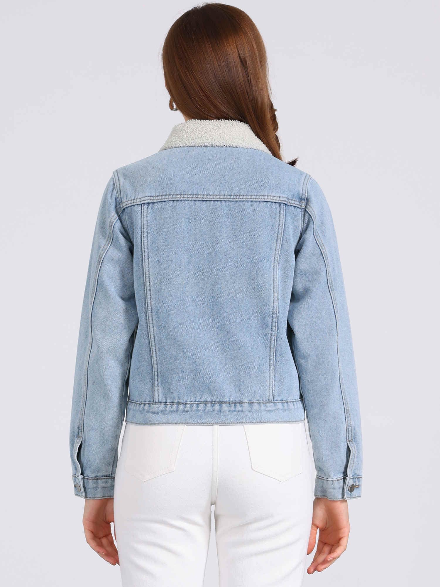 Allegra K Chaqueta Vaquera con Forro Polar para Mujer Abrigo Vaquero Cálido de Piel Sintética con Cuello Chaquetas de Camionero