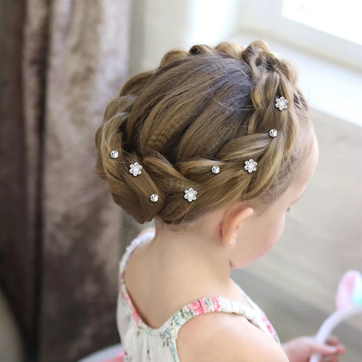 YISSION 40 Pcs Mini Rhinestone Hair Clips Cute Flower Hair Pins Small Crystal Hair Clip Decorative Flower Hair Clips Silver Wedding Bridal Hair Accessories for Girls Women - Image 5