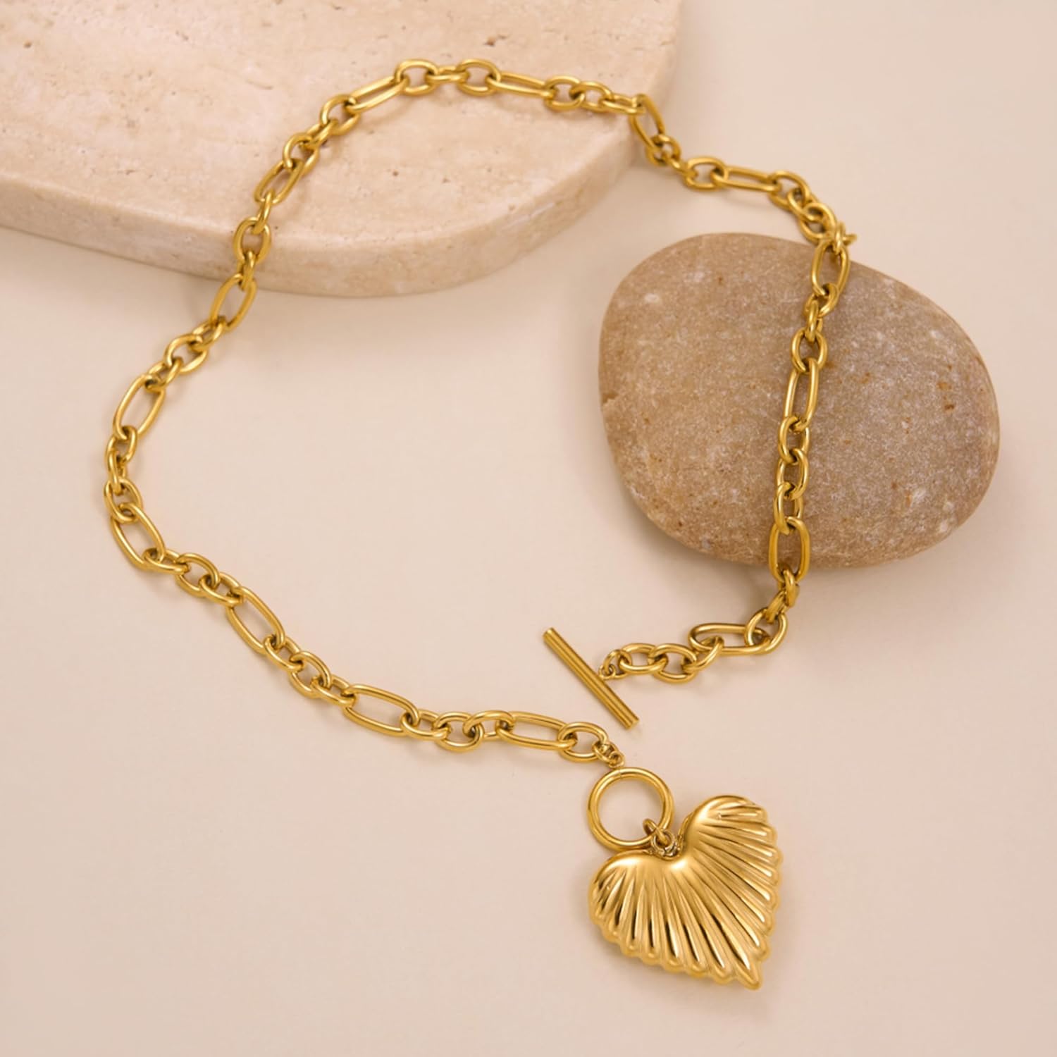 Gold Heart Charm Necklace for Women, Trendy Dainty Chunky Mom 1111 Heart Toggle Statement Thick Paperclip Chain Choker Necklaces Mothers Birthday Jewelry Gift - Image 7