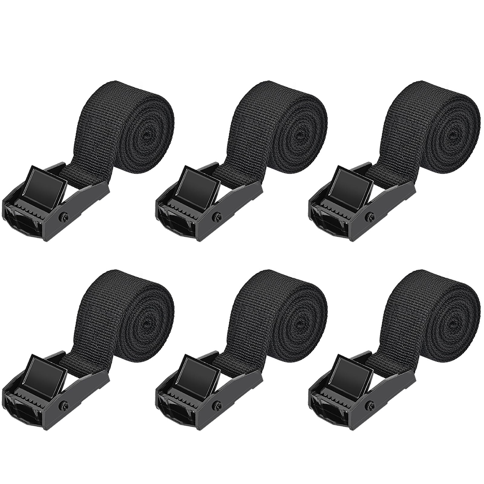 Tie Down Straps 6 Pcs Lashing Strap 1.65' x 1" Cam Buckle Cinch Ratchet Straps for Cargo, Trucks, Luggage, Trailer, Motorcycle (Black)
