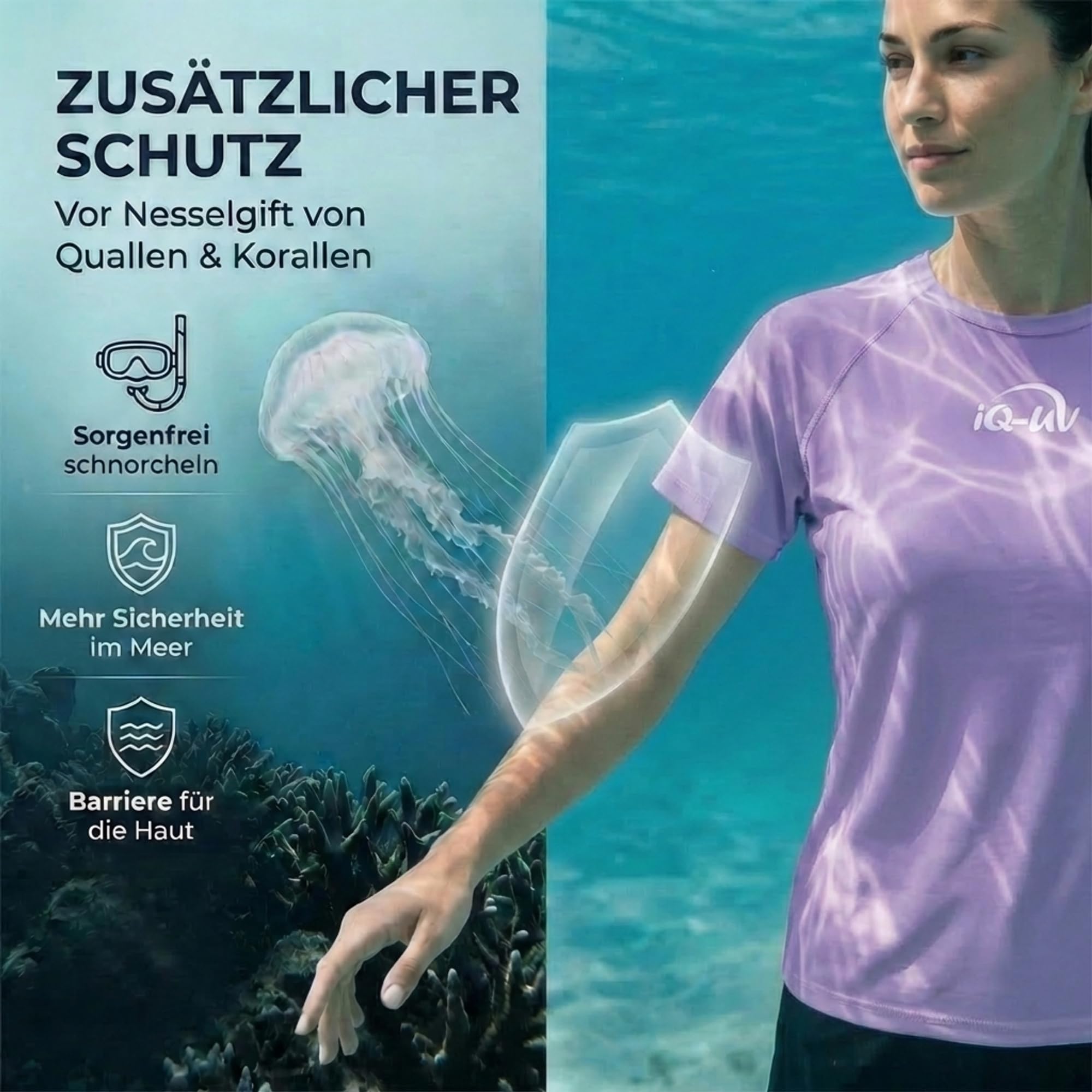 iQ-UV Shirt Damen Kurzarm Lila XXL - Rash Guard Schwimmshirt für Frauen