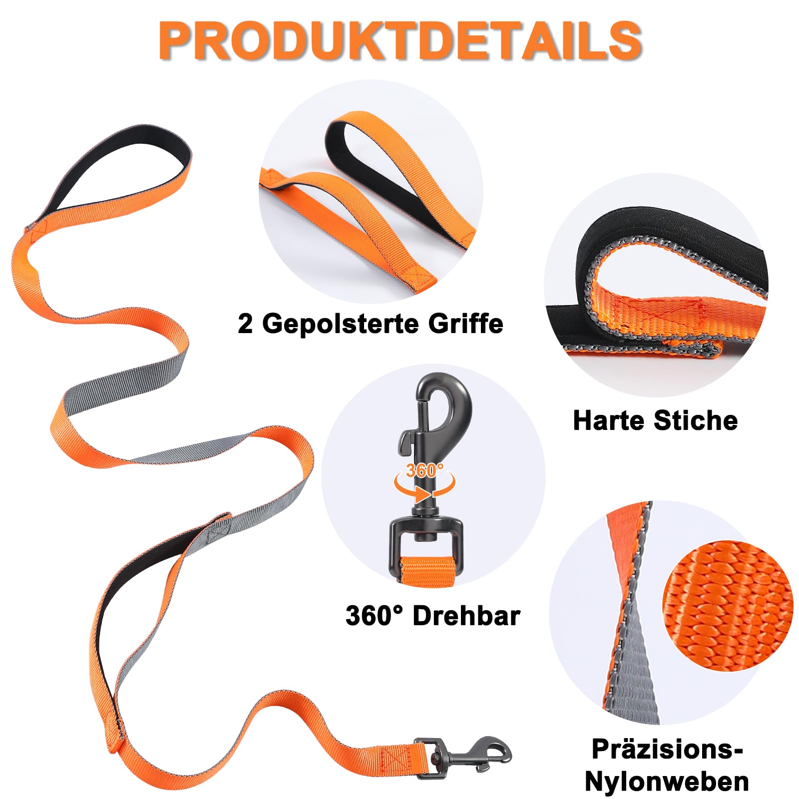 Guinzaglio per cani, 1,5 m/3 m/5 m, robusto, lungo, riflettente, con manico imbottito e cinghia da polso, guinzaglio per cani di piccola e grande taglia