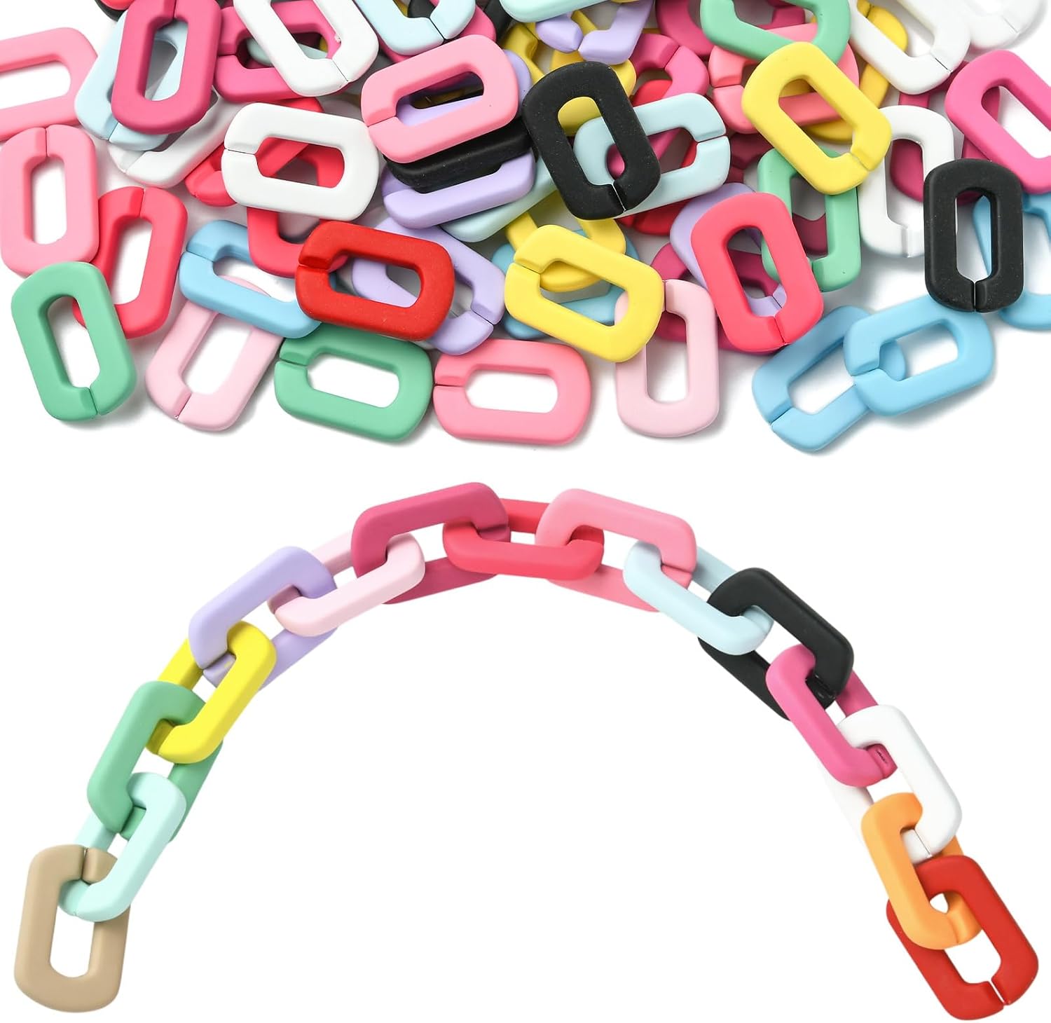 LiQunSweet 100 Pcs 30.5mm Colorful Rubberized Acrylic Linking Rings Rectangle Quick Link Connectors for DIY Purse Eyeglass Jean Pocket Chain Lanyard Trouser Chain Phone Strap