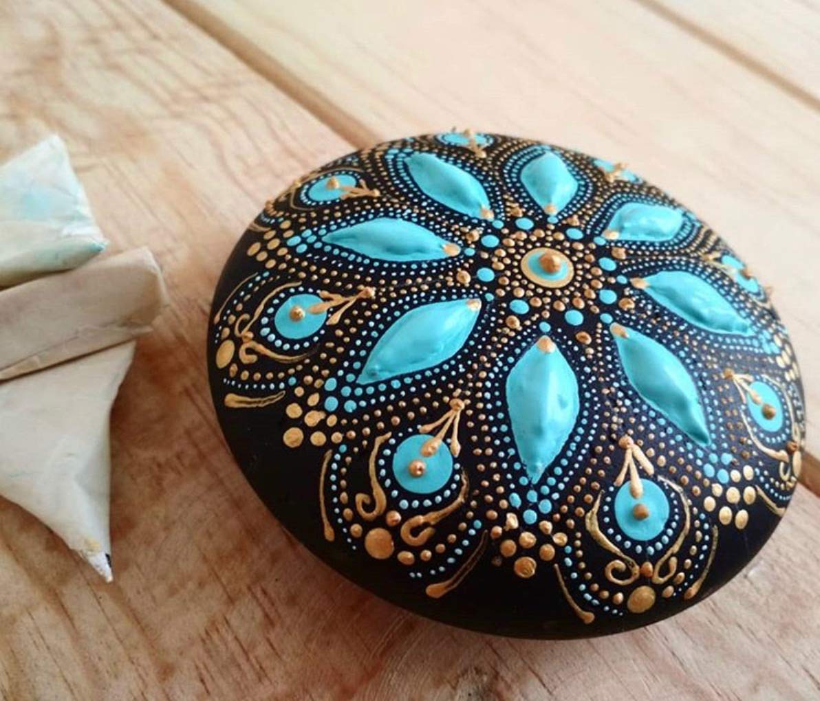 Mandalart Fabric Dot Taş Görünümlü Ahşap 10 * 10 cm