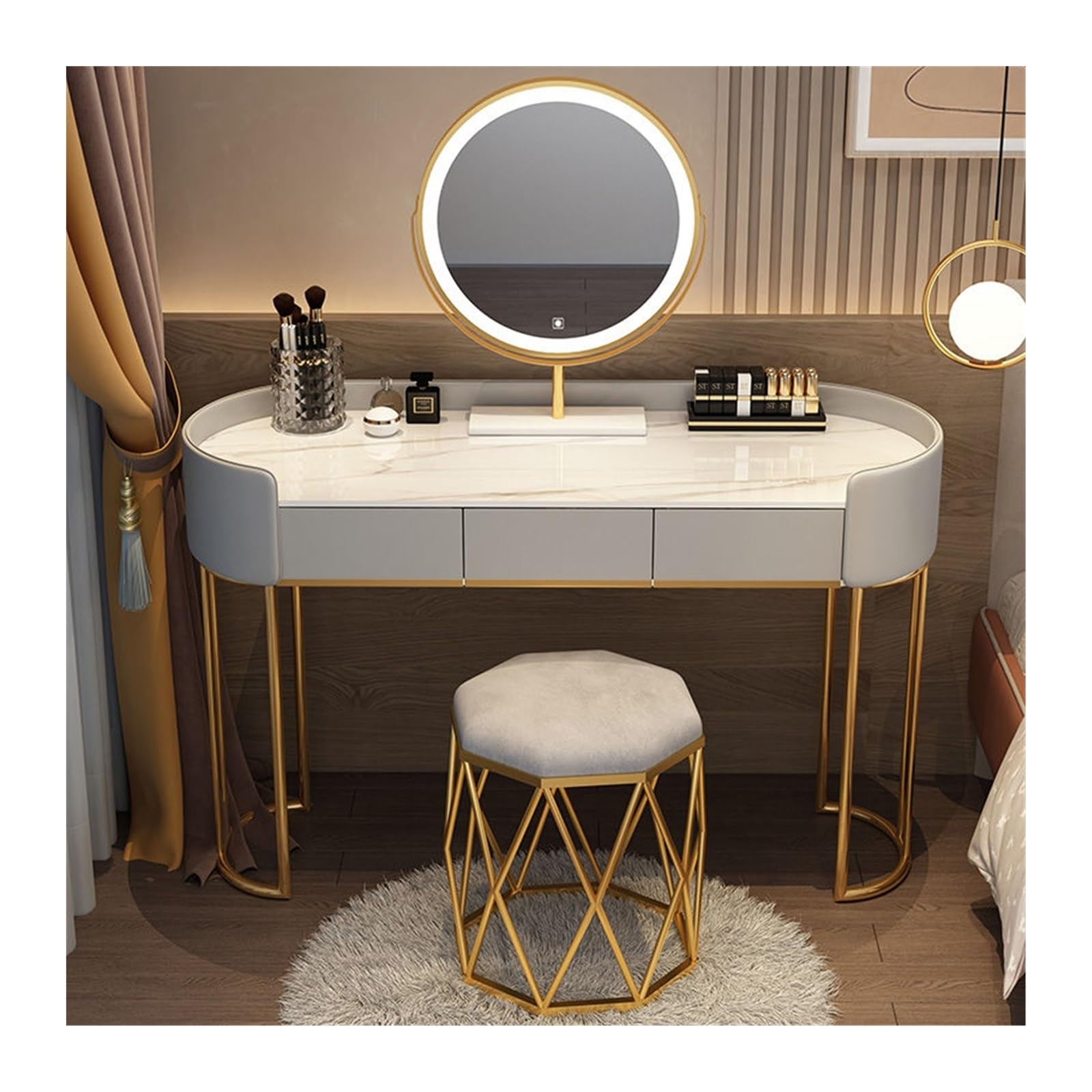 CGCSYZ Vanity Desk Modern Bedroom Dressing Table Home Multifunctional Storage Cabinet Makeup Table Home Furniture Makeup Dressing Table (Gris L 120cm)