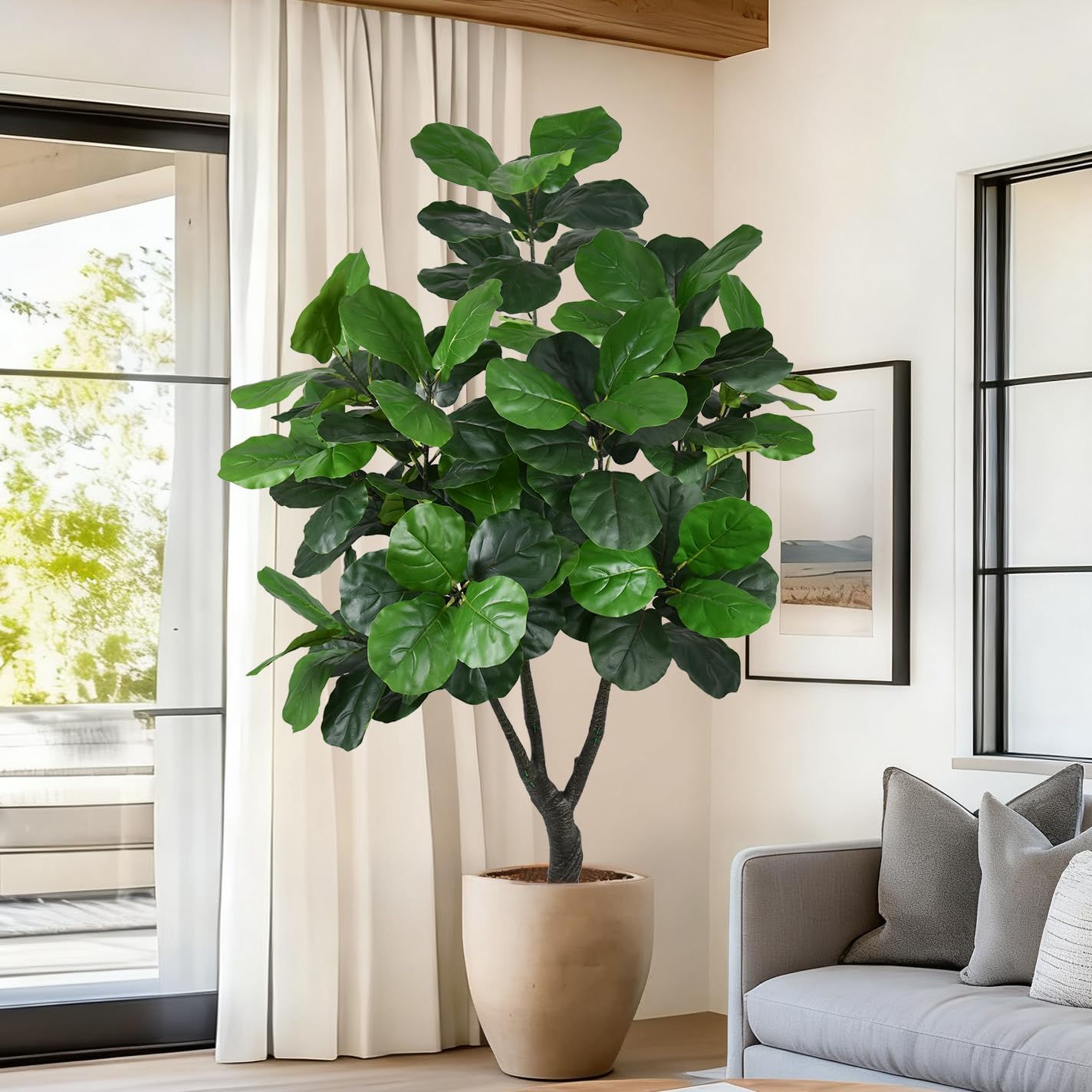 Artificial Fiddle Leaf Fig Tree 7FT Tall Large Faux Trees with Realistic Leaves, Fake Tropical Floor Potted Artificial Plants for Home Office Living Room Indoor Outdoor Decor (84in,1Pack)