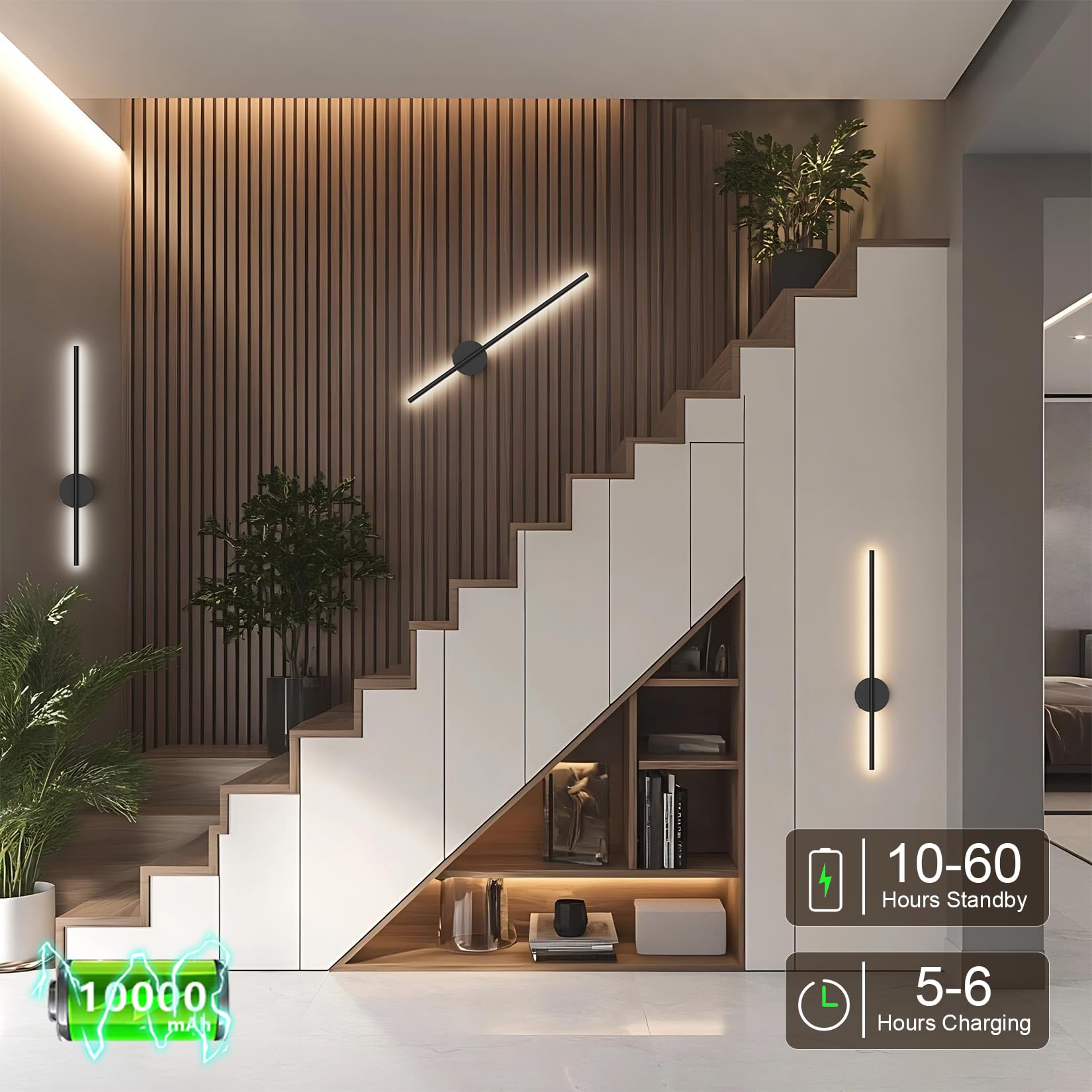 Aipsun 2 Stück Akku Wandleuchte mit Fernbedienung innen, 10000mAh, 6W,80CM, mit Dimm- und Timing-Funktionen, Wandleuchte ohne Stromanschluss, geeignet für Schlafzimmer, Esszimmer (schwarz)