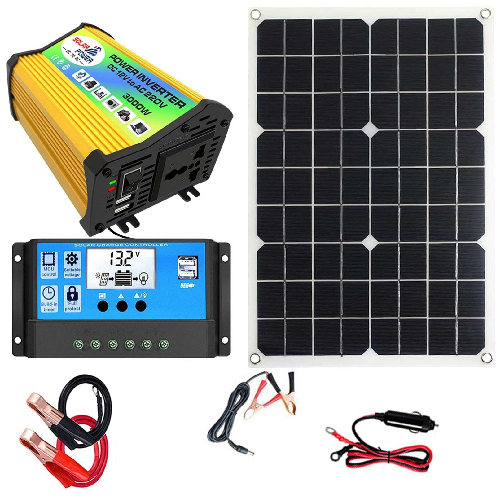 Kit De De Energía Solar Doméstica, Conjunto De Controlador De Inversor | Solar 3000 W, Generador De Energía Portátil Con Dos Puertos De Carga Rápida USB, Fuente De Alimentación De Reserva Po