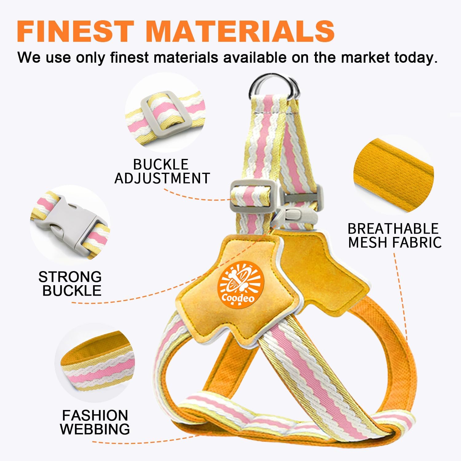 COODEO Anti-Pull Dog Harness with Reflective Strips & Breathable Padding & Anti-Escape Design, Quick Adjustable Dogs Training & Walking (Yellow, S)