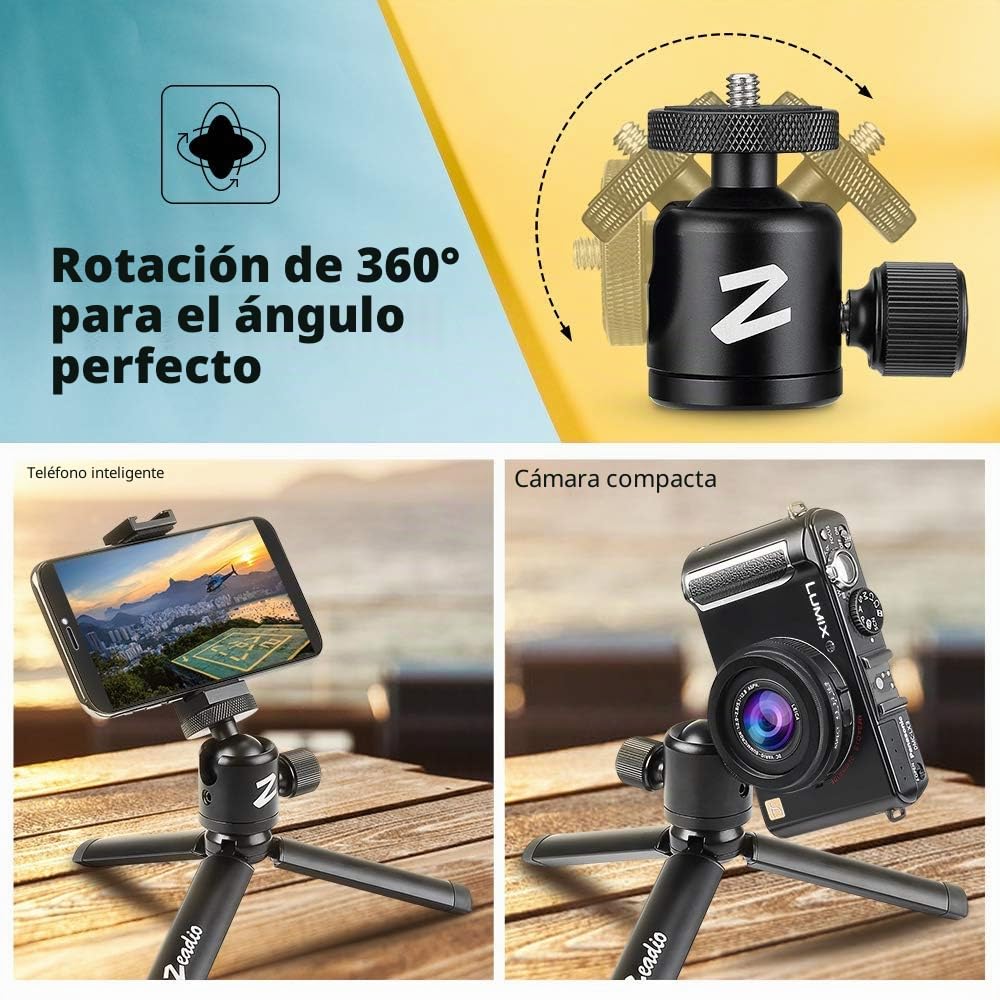 Zeadio Mini trípode de Metal + Soporte de Cabeza de Bola, para Escritorio, trípode para Smooth 4, Osmo Mobile, Vimble 2, estabilizador de Agarre con Mango de cardán y Todas Las cámaras