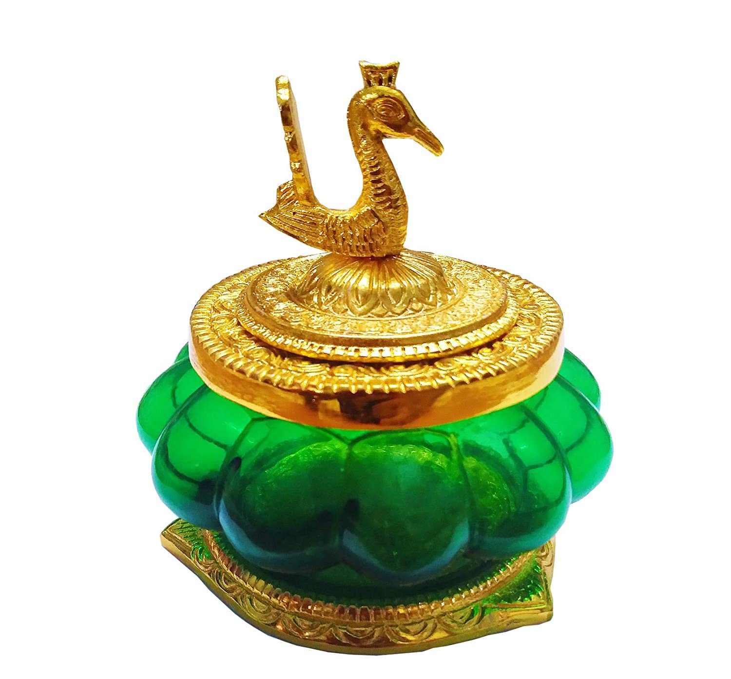 HEENA HOME DECOR KUBERA LAKSHMI AKSHAYA POT WITH TOUGHEND GREEN GLASS - GREEN COLOUR 10CM HEIGHT