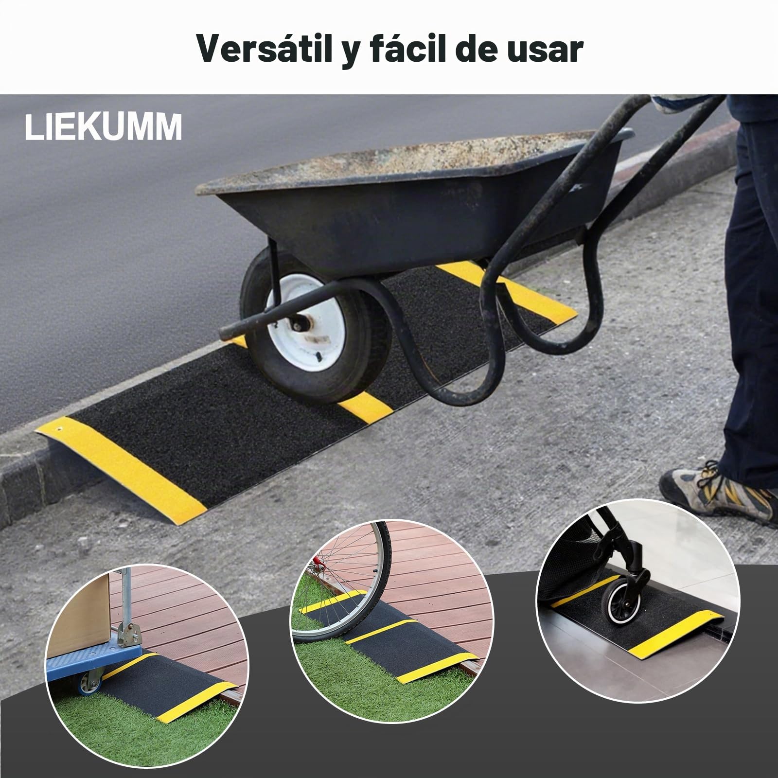 LIEKUMM Rampa de Umbral para Puerta 30x80 cm,Rampa de Aluminio Portátil con Superficie Antideslizante, Capacidad 300 kg, Rampa de Puente para Silla de Ruedas para escaleras, escalones,bordillos,Negro