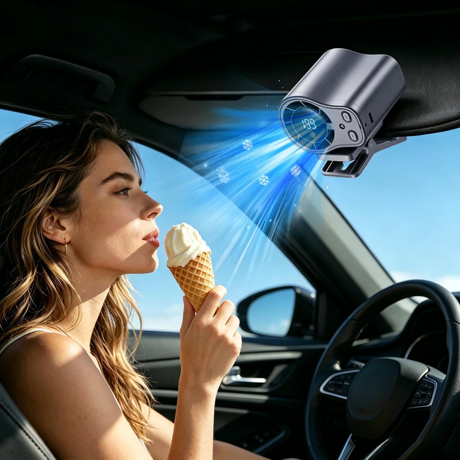Auto-Clip-Lüfter, tragbares Kühlgerät, 12 V, geräuscharmer Luftzirkulator mit LED-Anzeige, verstellbare Klemmhalterung, Fahrzeugventilator, Kühl-Design-Einheit, Reisen, Camping, Roadtrip