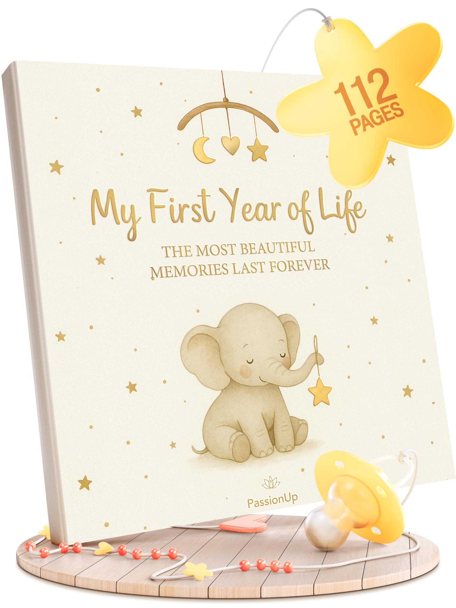 Baby Memory Book for Boy Girl with Extra Space for Favorite Photos - First Year Baby Book Keepsake with Themed and Monthly Sections - 8x8 in. - Lovely Gift for Parents and their Newborns