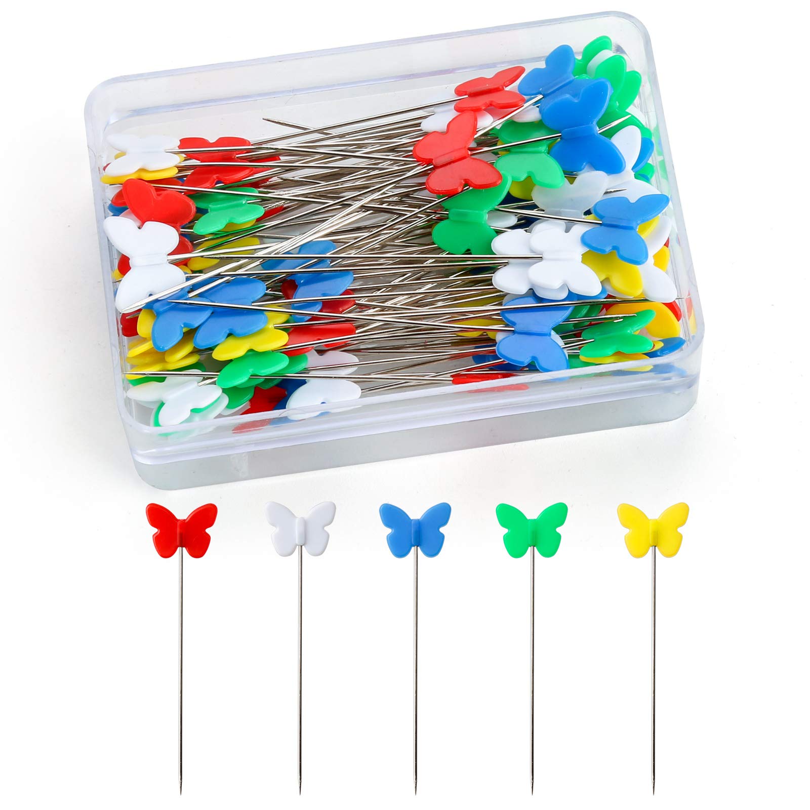 100 Pieces Sewing Pins Safety Dressmaking Pins for Crafting Knitting Quilting Pin with Storage Box Assorted Colors for Jewelry Decoration (Butterfly Type)
