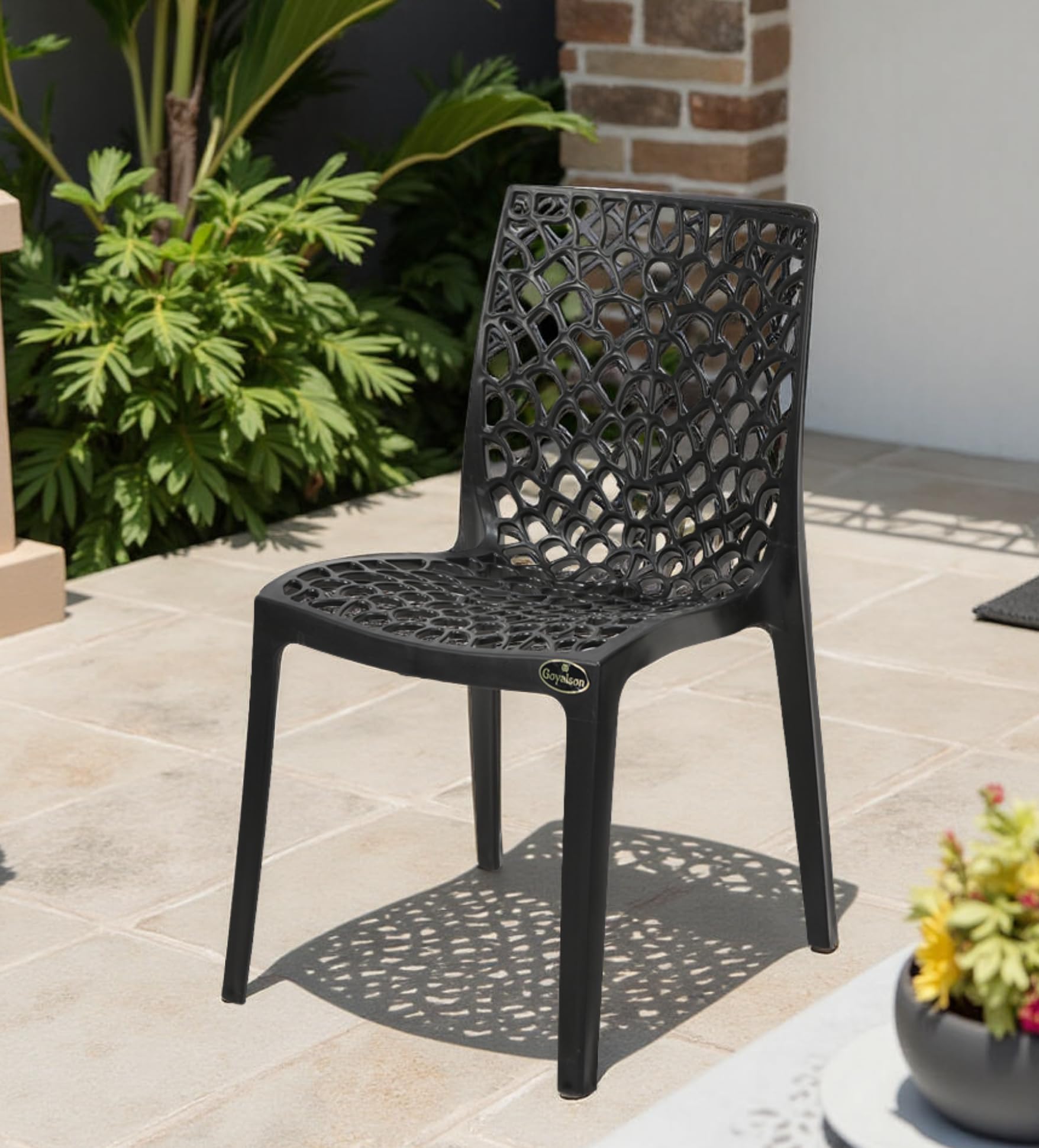 Plastic Web Chair Outdoor Without Arm Chair (Jali) Gloss Finish Standard Chair for Home, Office and Restaurant,Weight Capacity: 150 kg Plastic Outdoor Chair (Black) (1 pc.)