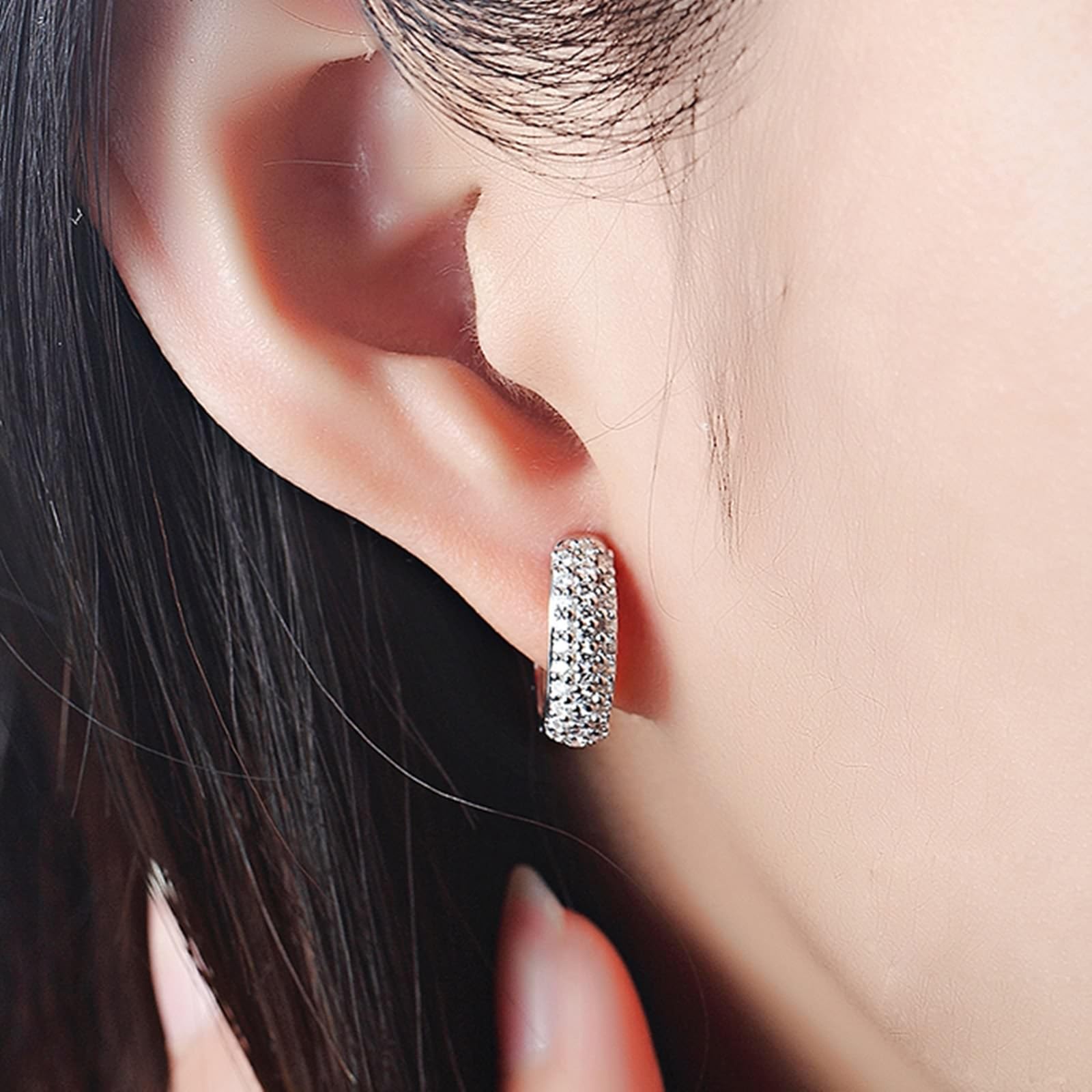Epinki 9K/14K/18K białe złoto Creole Hoop Prawdziwe Złoto Biżuteria, 3 rzędy kolczyków laboratoryjnych Diament (szlif okrągły, biały), kolczyki damskie w stylu vintage 18/14/9-karatowe złoto