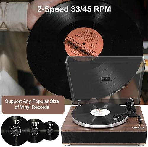 Miniatura 6 de LP&No.1 Reproductor de discos de vinilo con altavoces integrados, tocadiscos de vinilo con cartucho magnético, inalámbrico, grabación y reproducción