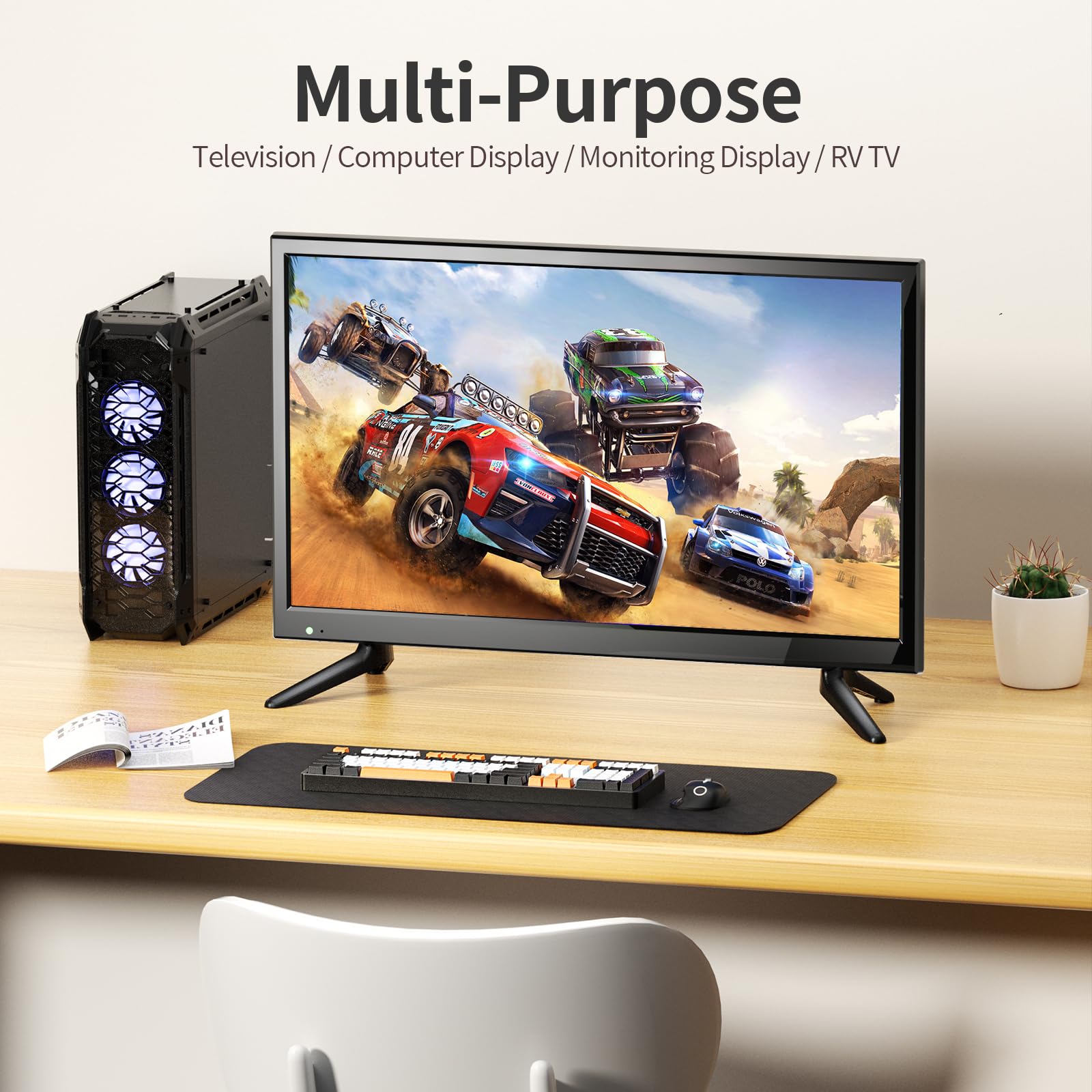 Desobry Mini TV 22 Pulgadas con Reproductor de DVD Integrado | Sintonizador DVB-T2 y antena, HDMI/USB/AV, Combo TV-DVD 12V, Para caravanas, cocinas y espacios reducidos