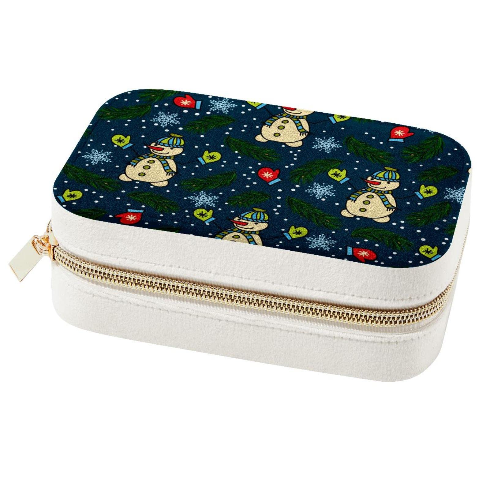 Boîte à bijoux de voyage portable bonhomme de neige avec feuilles