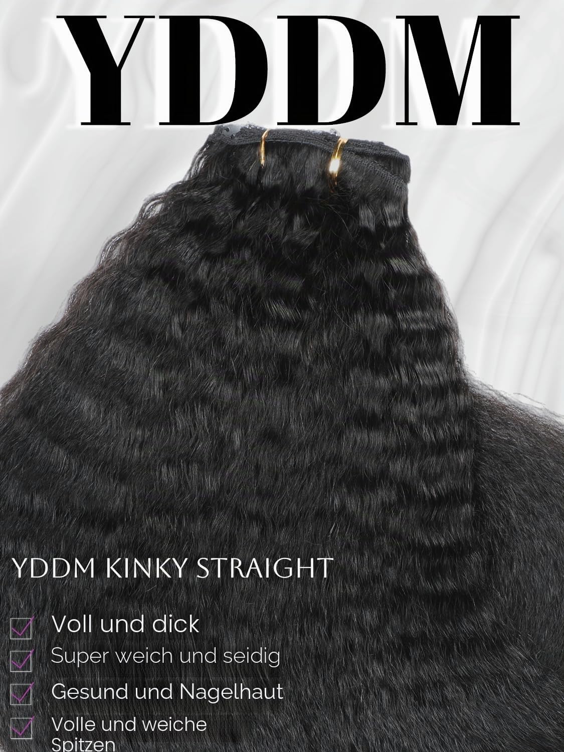 YDDM Kinky Straight Clip-In-Haarverlängerung, echthaar, für Schwarze Frauen, brasilianisches Echthaar, Schwarz, Doppelschuss, 55,8 cm, 120 g, 8 Stück