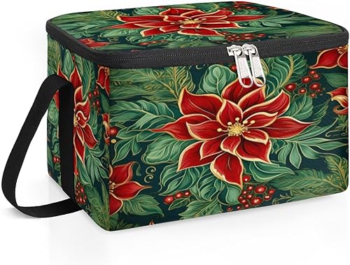 Miniatura 2 de Modern Christmas Poinsettia Insulated Lunch Bag Women Reusable Lunch Tote Square Meal Bag for Adults Men Cooler Lunch Box for Work Travel Picnic Food