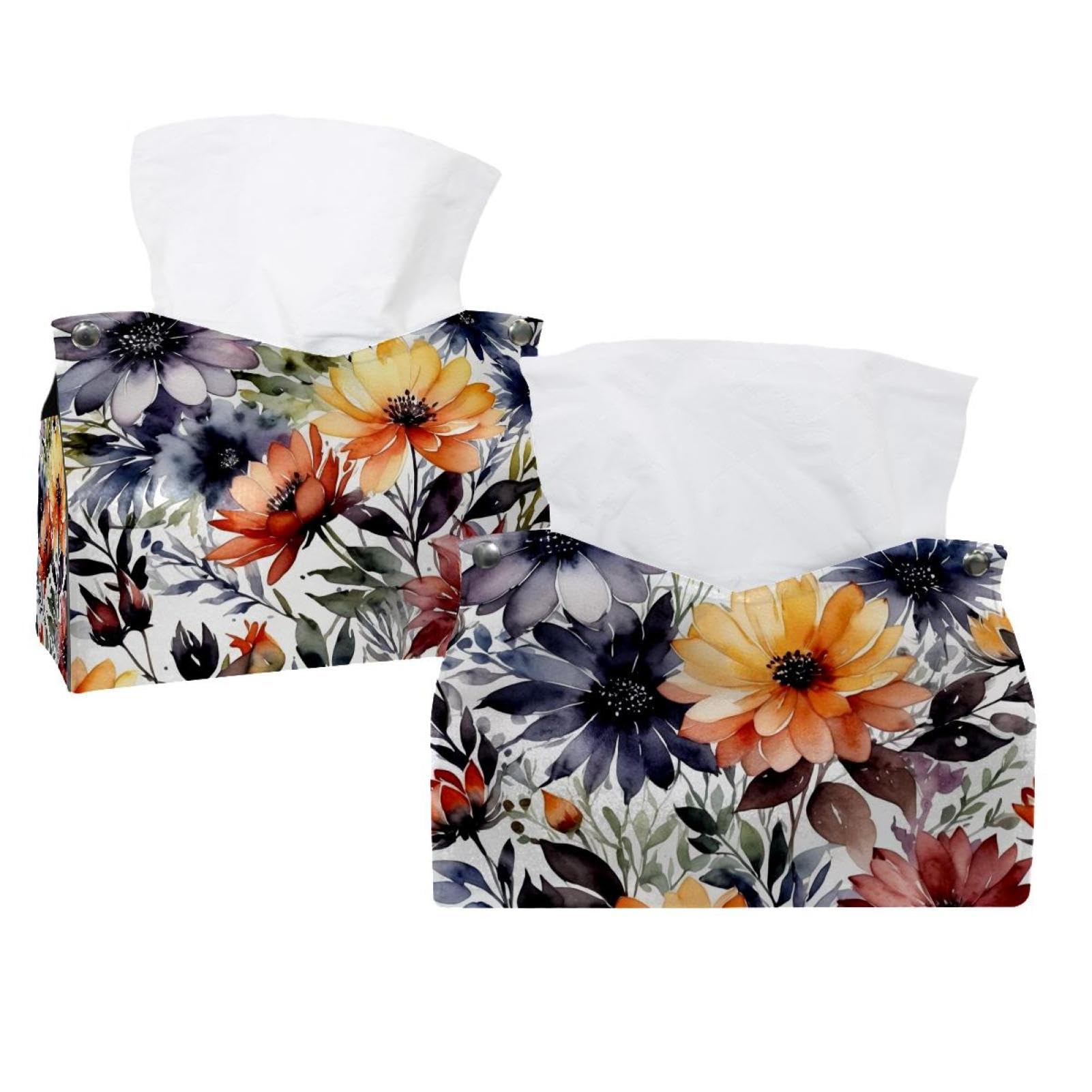 Boîte à mouchoirs en cuir chic motif floral vert pour decoration de table élégante