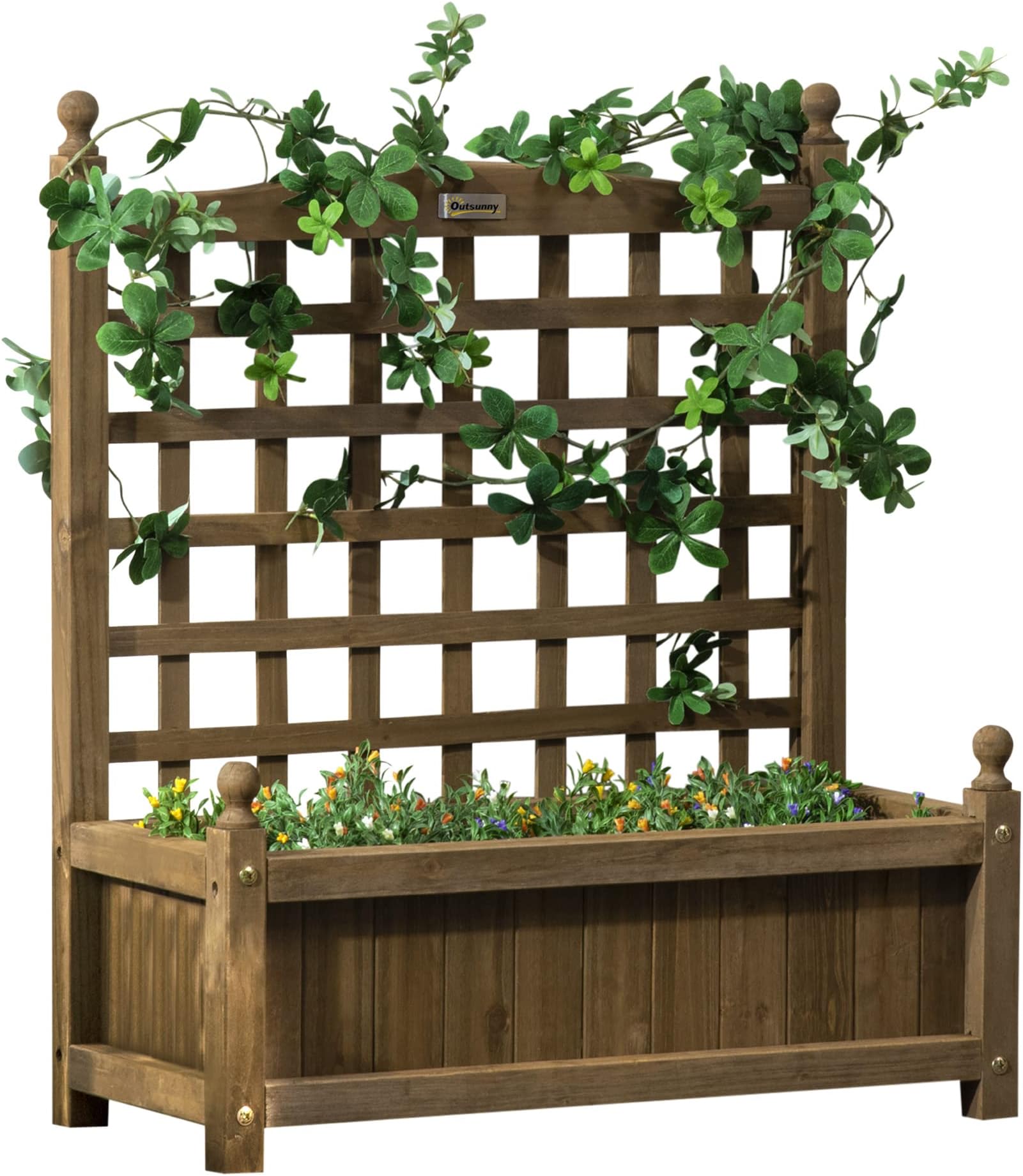 Garden Planters with Trellis for Climbing Vines, Wood Raised Beds for Garden, Free Standing Flower Pot, Indoor Outdoor Display Rack, Brown