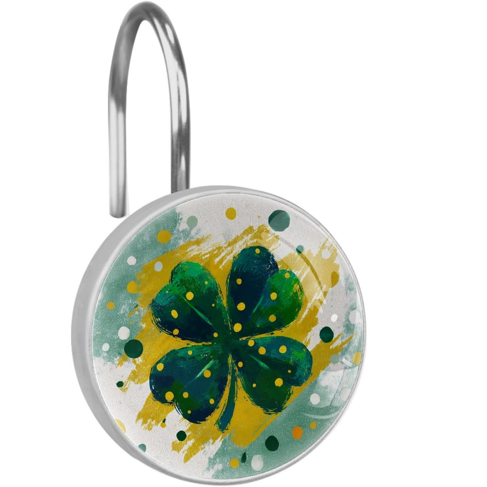 VAPOKF Shower Curtain Hooks, St. Patrick's Day Clover Rust Proof Decorative Shower Curtain Rings, Modern Farmhouse Designer Shower Curtain Hangers for Bathroom, 12Pcs