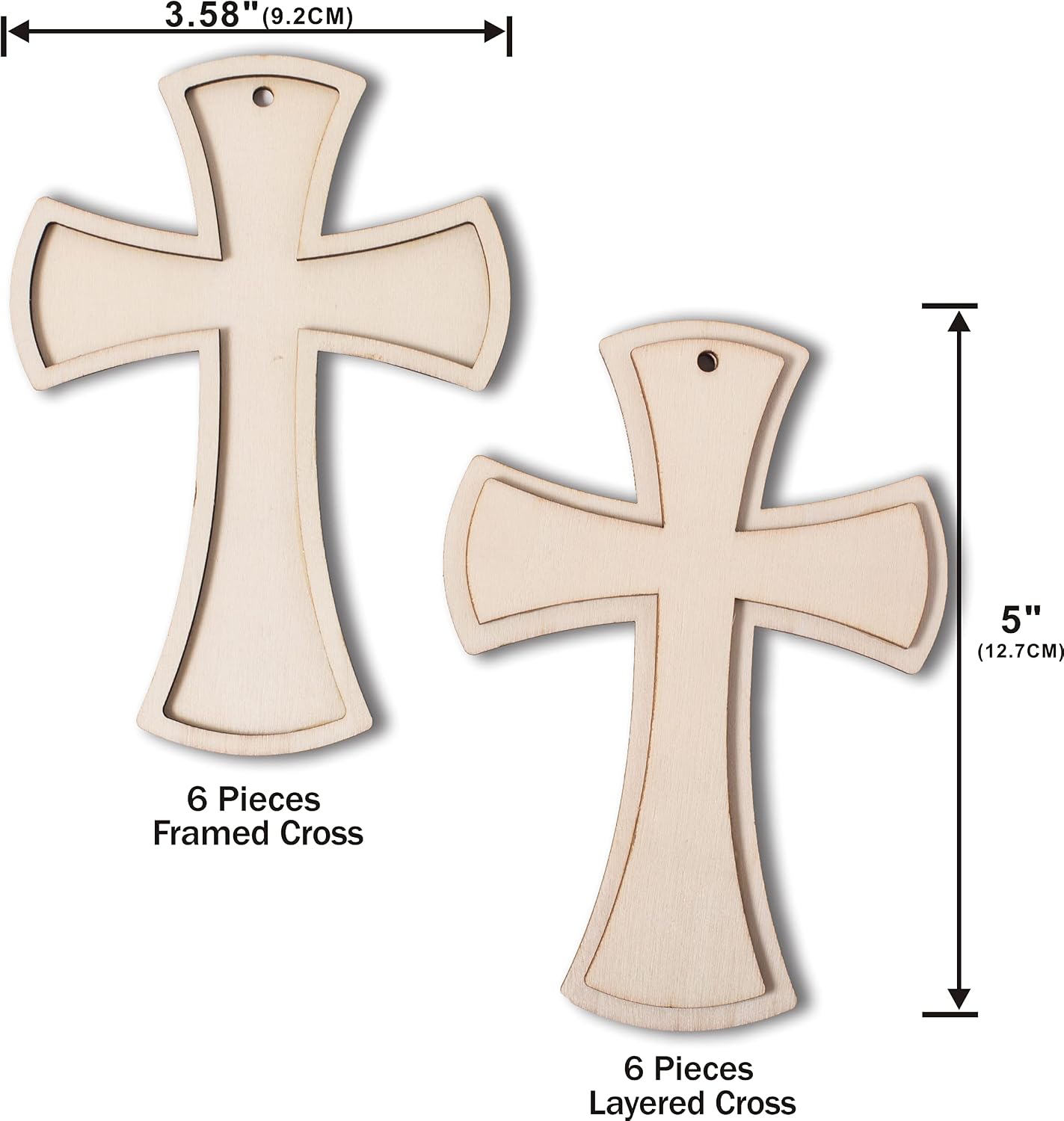 5 Inch 12 Pack Unfinished Wooden Cross Unpainted Wood Cross Layered Cross Framed Cross for DIY Crafts