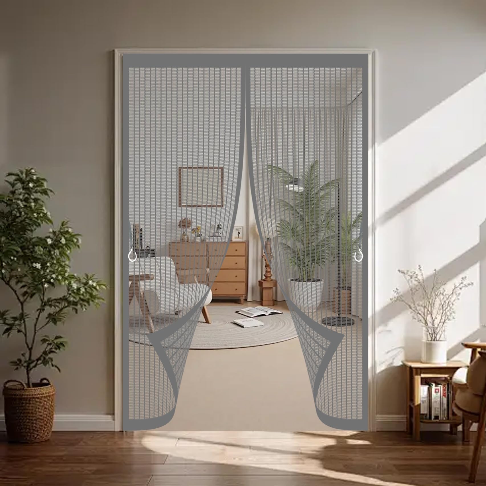 Fly Screens for Doors 114 x 234 cm Automatically Close, No Gap, Easy to Install Without Drilling, Keep Bugs Out Lets Fresh Air in Magnetic Fly Screen Curtain for Patio Doors Bedroom, Grey