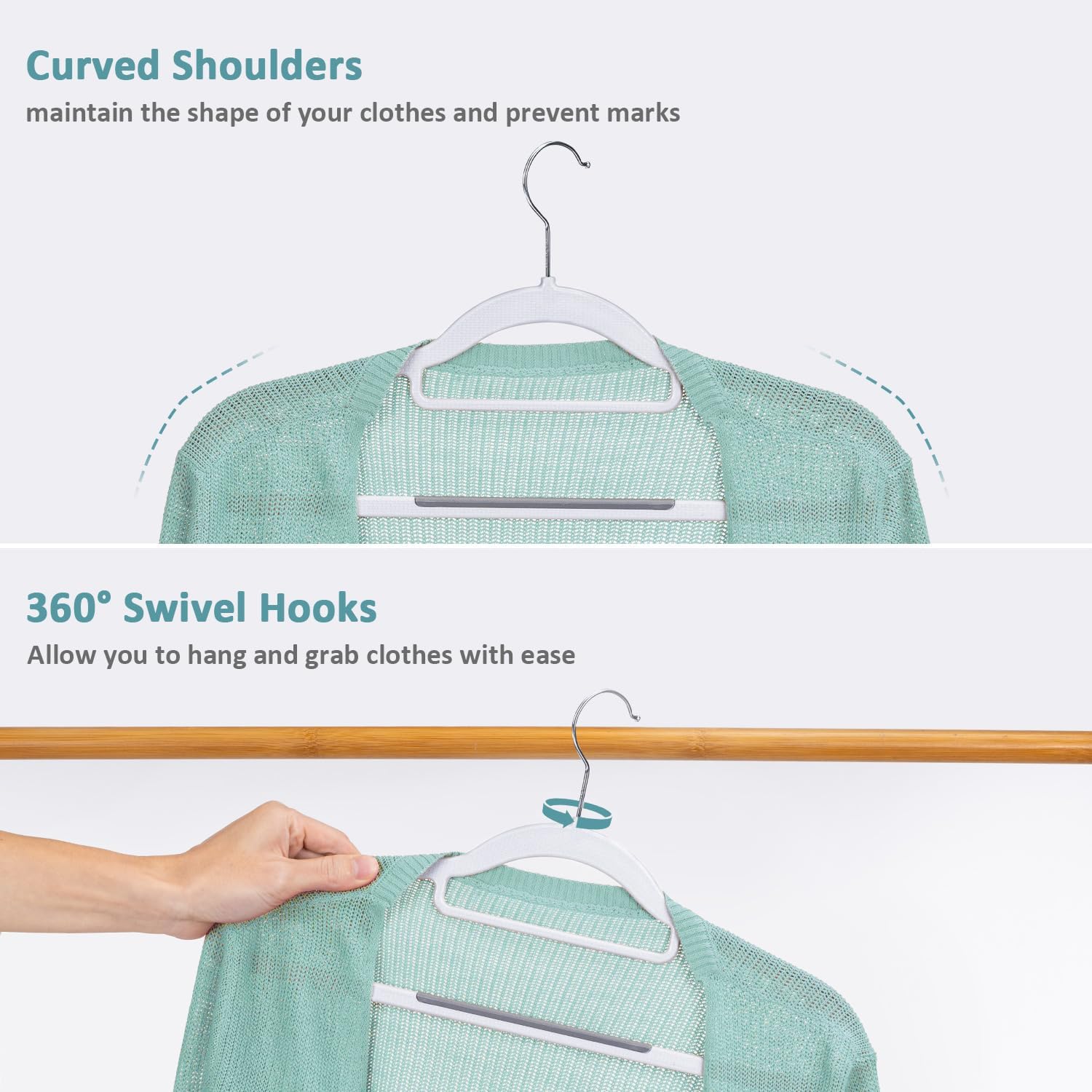 50-Pack Plastic Coat Hangers, Non-Slip, Space-Saving, 0.2 Inches Slim, 360° Swivel Hook, Sturdy Clothes Hangers for Suit, White and Dark Gray