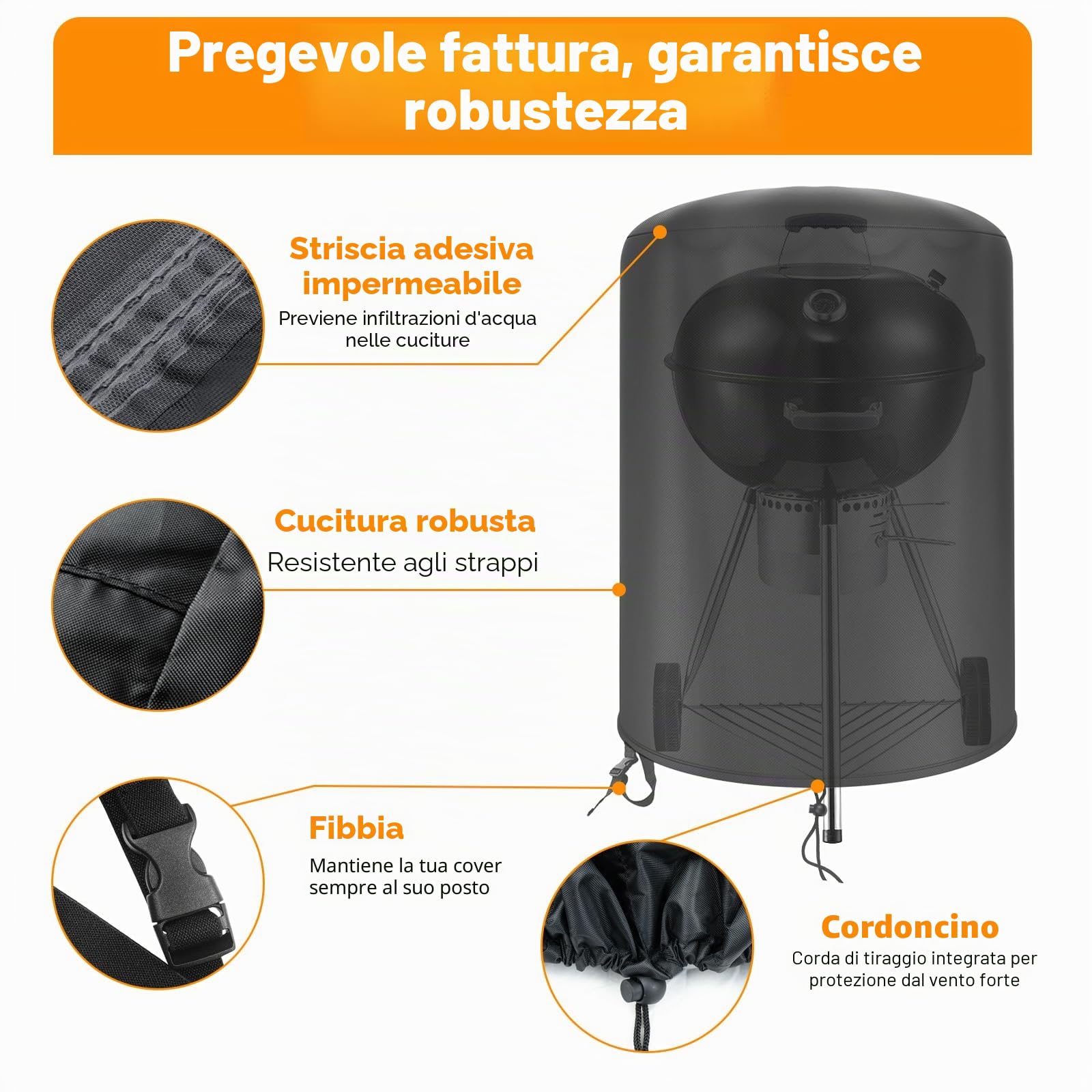 Weber 57cm Copri Griglia BBQ Oxford 500D Impermeabile Rotondo Φ71x68cm