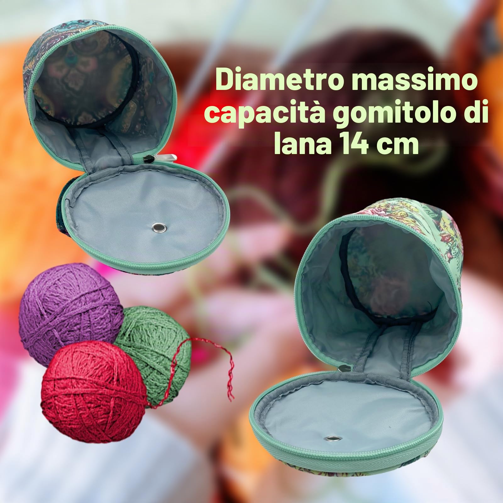 Piccola Dimensione Borsa Organizer per Filati Borsa All'uncinetto Contenitori Fili da Cucito Rotondo Borsa in Lana Lavorata per Piccoli Progetti con Foro Piccolo 2 Pezzi