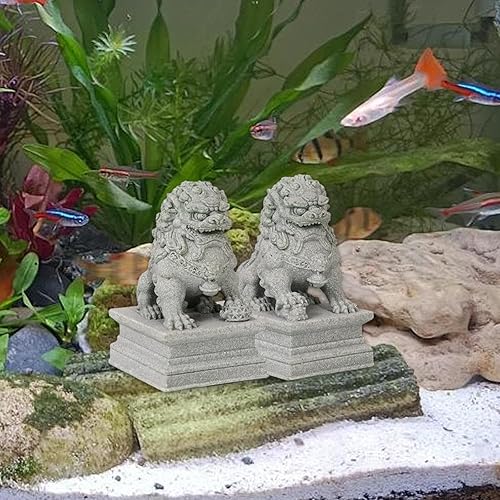 Miniatura 6 de 2 piezas de mini estatuas de león de piedra, decoración de acuario, decoración china de Feng Shui, adorno de pecera, figuras de león para gabinete