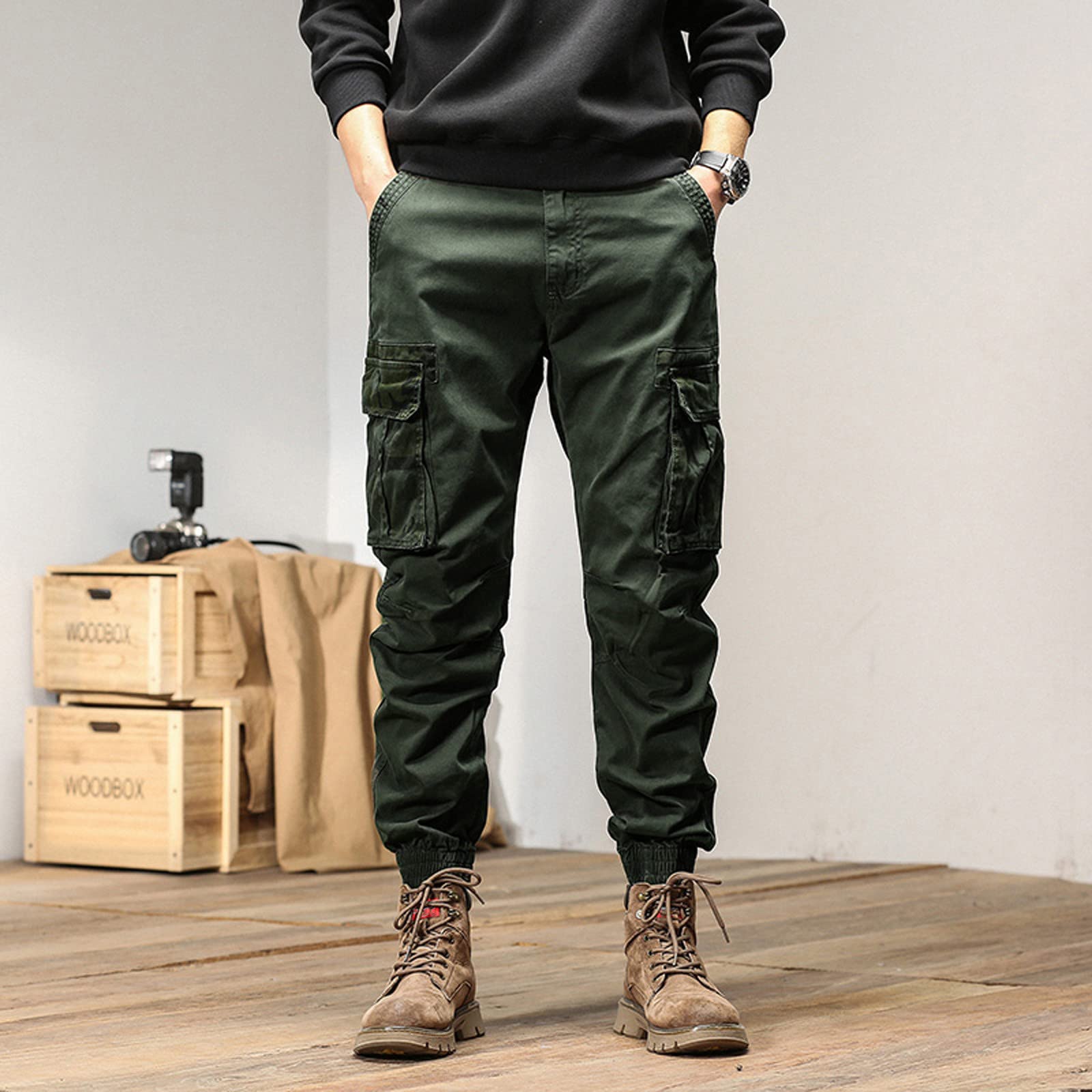 Generisch Pantalones cargo para hombre Slim Fit: Pantalones de trabajo con puños Pantalones de chándal con muchos bolsillos Pantalones tácticos Pantalones deportivos resistentes a la abrasión