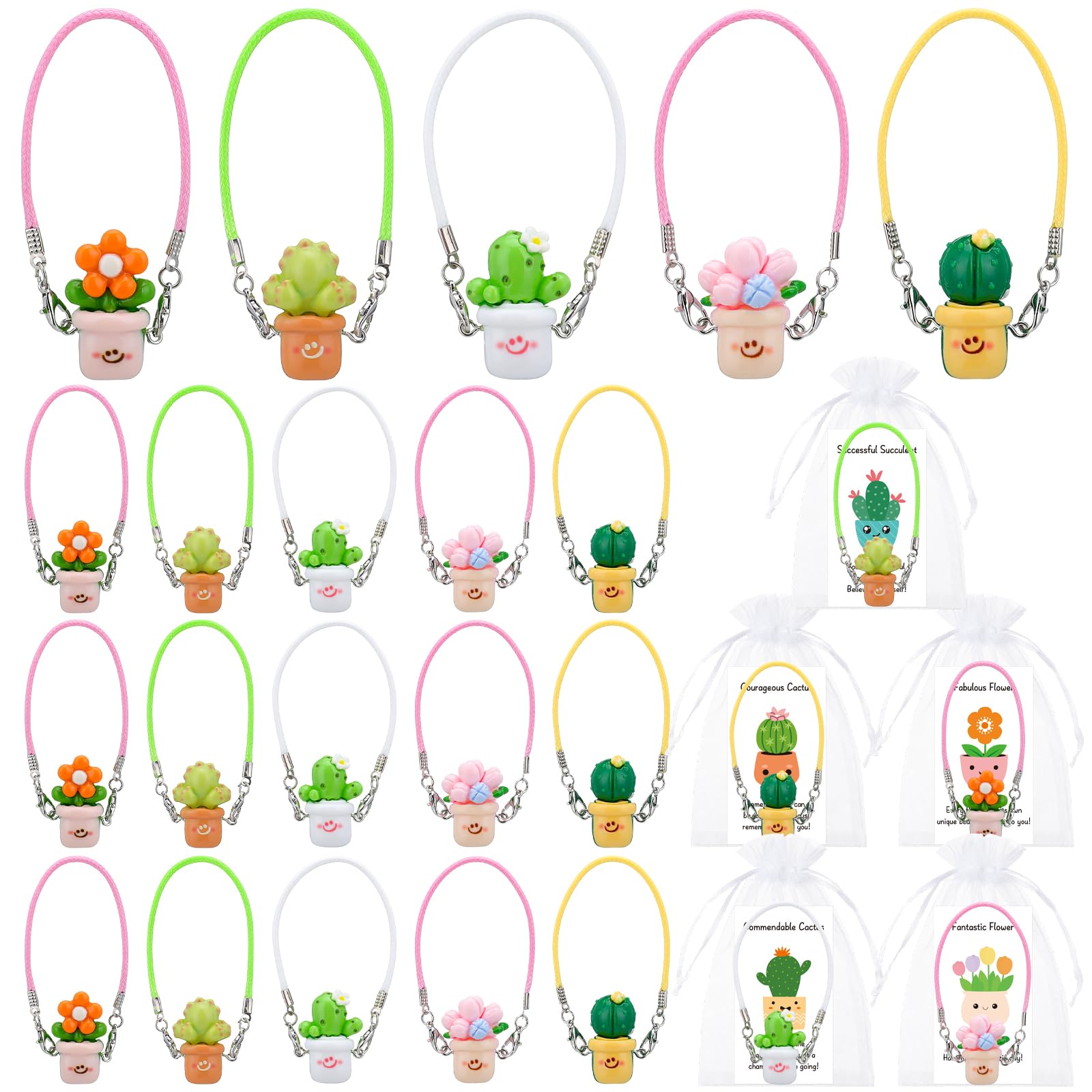 CNSJ 20 Sets Emotional Support Appreciation Gifts Bulk for Employee Colleagues Resin Mini Flower Pot Inspirational Cards Organza Bags Thank You Commendable Cactus Succulent Pocket Favors