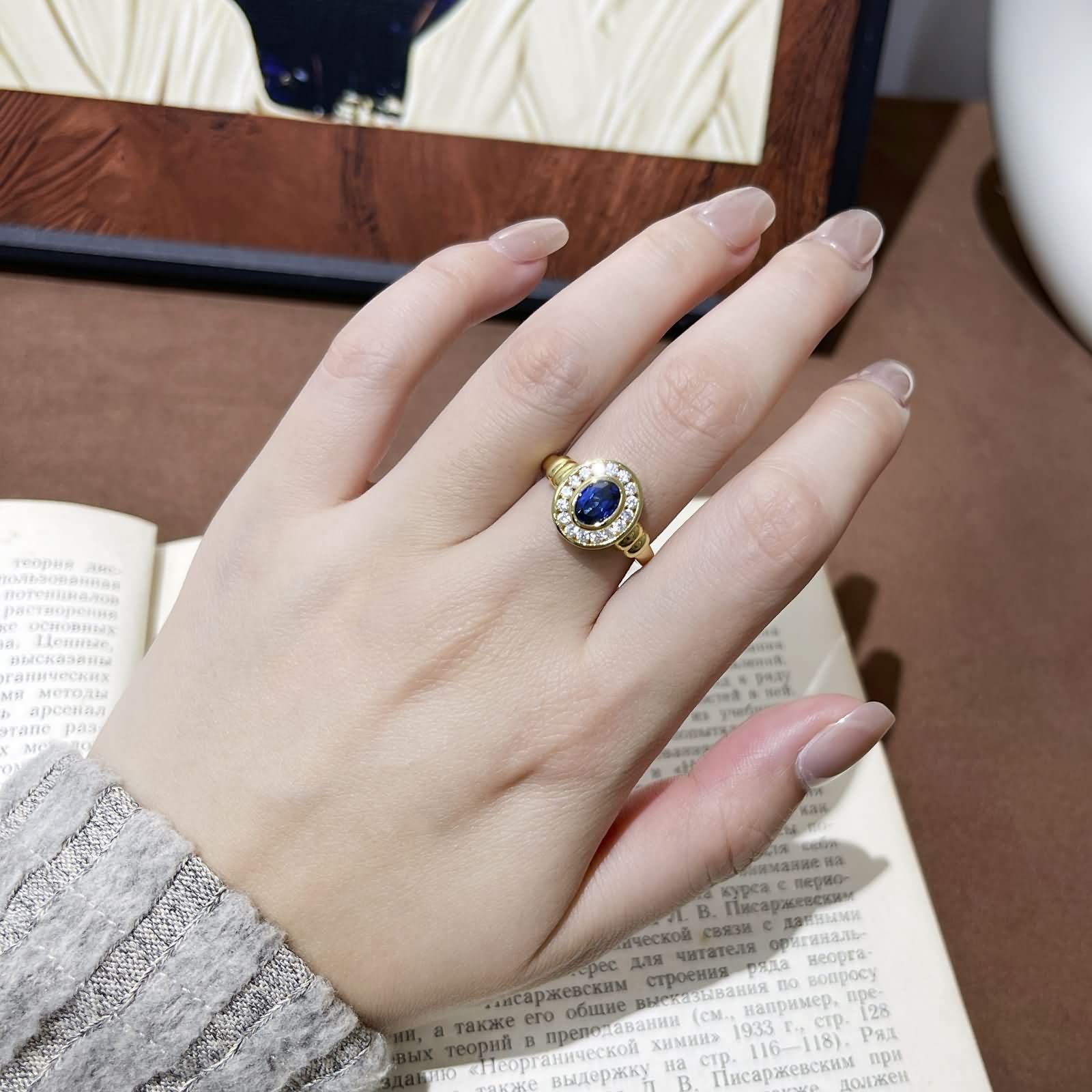 Anillos Promesa Oro Amarillo Mujer 9K / 14K / 18K, Oval con Zafiro de 1,2 ct y Moissanita, Anillo Oro Azul Boda Mujer