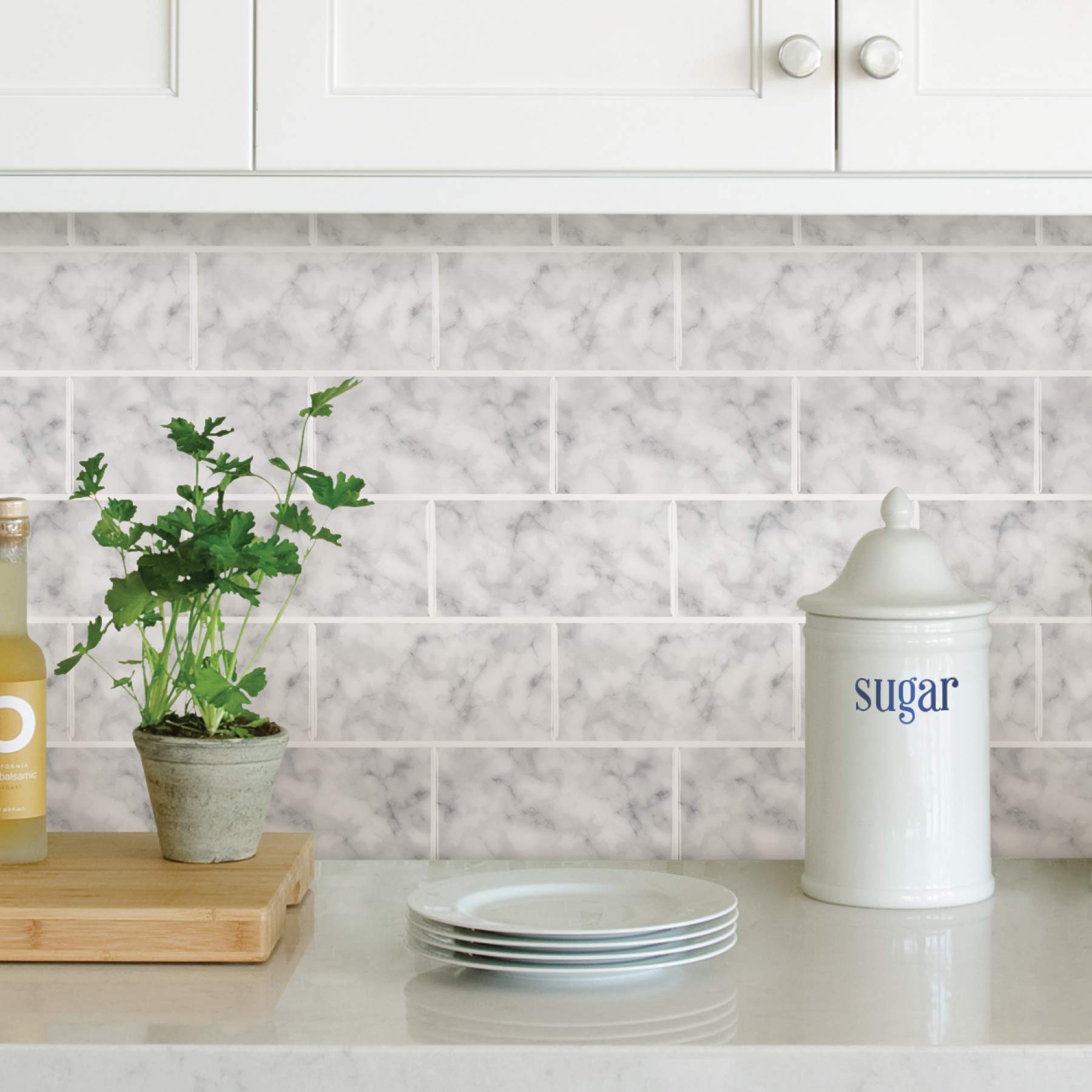In Home NH2954 Subway Carrara Peel & Stick Backsplash Tiles, White, 4 Piece - Image 2