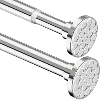 Curtain Pole No Drilling Extendable Telescopic Clothes Rail Shower Curtain Rail Telescopic Rod Curtain for Bathroom Bedroom Silver 48-70 cm Diameter 25 mm