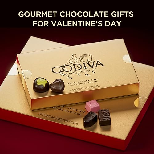 Miniatura 4 de Godiva - Caja de regalo de chocolate dorado con cinta roja, chocolates belgas con ganaches, pralinés y caramelos, regalo gourmet para el día de San