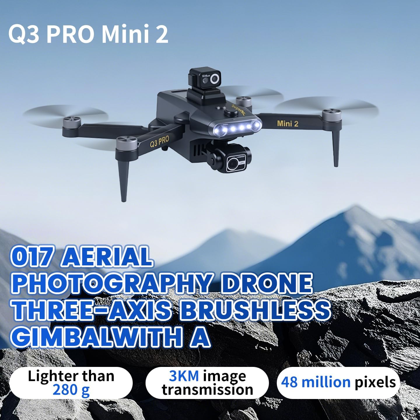 4K UHD Camera Drone with 3-Axis Gimbal Professional Obstacle Avoidance FPV Drone for Adults, GPS Auto Return RC Quadcopter with 5.5" Screen, Q3 PRO Mini 2 Lightweight Foldable Drones for Pro Beginners