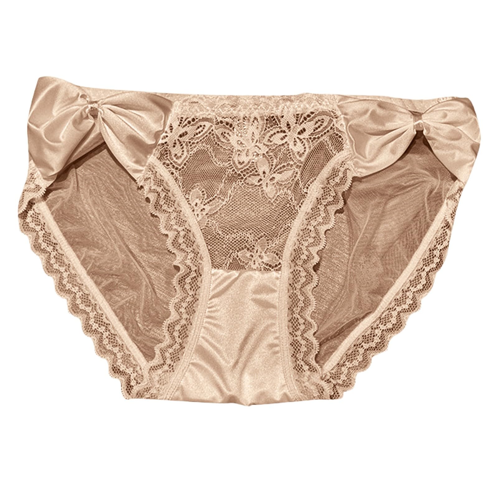 NATHGAM Womens Silk Satin Panties Sexy Floral Lace Bowknot Low Rise Underwear Breathable Comfortable Soft Teen Girls Briefs