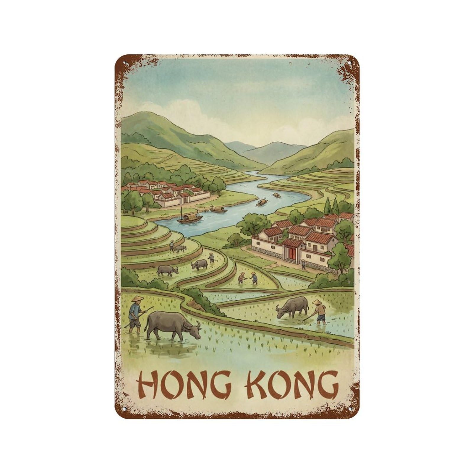 Metal Tin Sign Vintage Travel Hong Kong Countryside