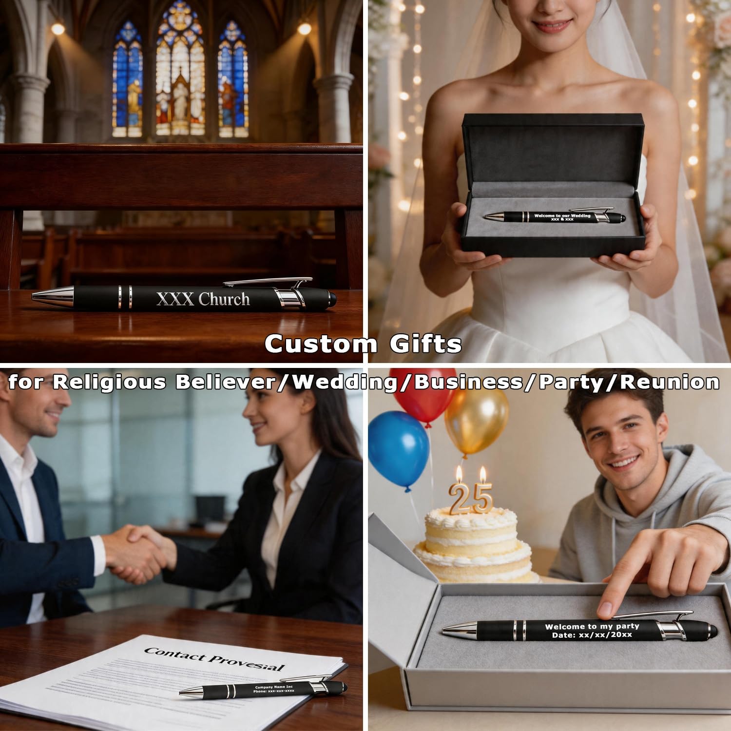 Kugelschreiber mit Gravur Namen Logo, Rot, 50 Pcs | Personalisierter Stift, mit Touchpen, Touchscreen Stifte, für Hochzeit, Eigenem, Kirche, Party, Geschenke, Metall