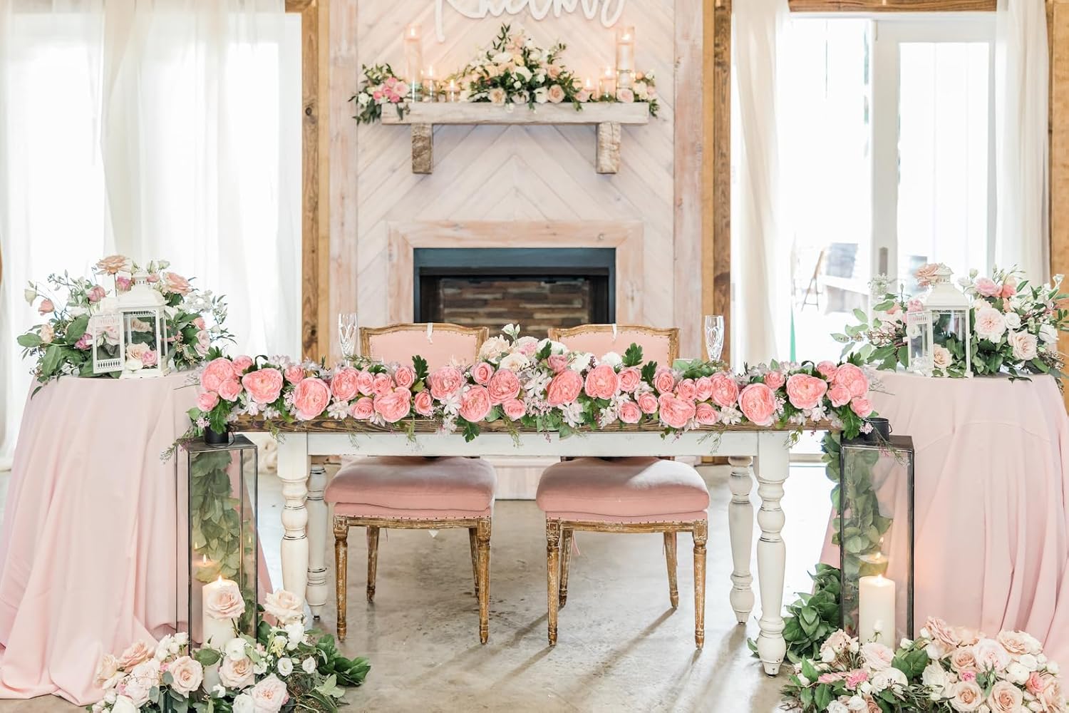 DearHouse 2Pack Artificial Peony Flower Garland - Silk Peony Garland with Pink Flowers for Wedding Party Table Decoration,6ft/Strand Pink 2