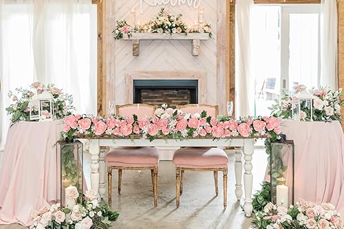 Miniatura 2 de DearHouse Guirnalda de flores de peonía artificial, guirnalda de peonías de seda con flores rosas para decoración de mesa de boda, fiesta, 6