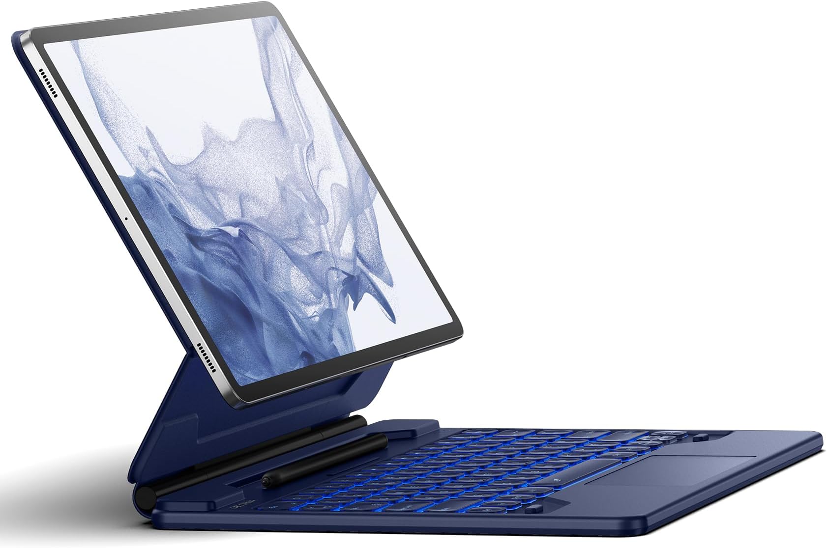 for Samsung Galaxy Tab S9+ Plus/S9 FE+ Plus/S8+ Plus/S7+ Plus/S7 FE Case with Keyboard 12.4" Floating Cantilever Magnetic Stand Trackpad & Backlit S Pen Holder UK Layout - Blue