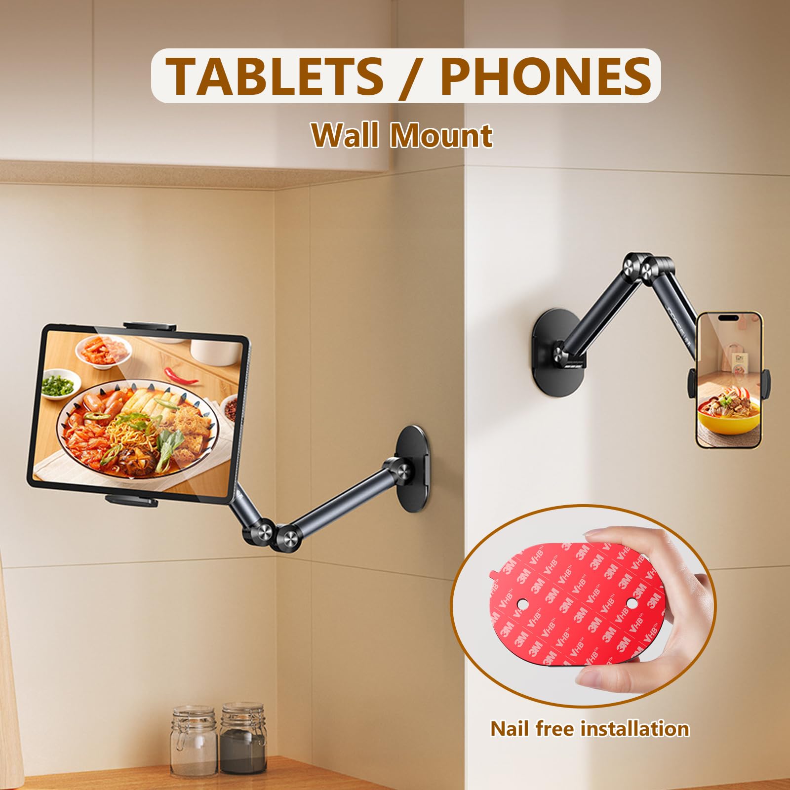 Soporte para teléfono móvil, soporte de pared ajustable, soporte en voladizo para entretenimiento, trabajo y grabación de video, diseño ultraligero de 360 g