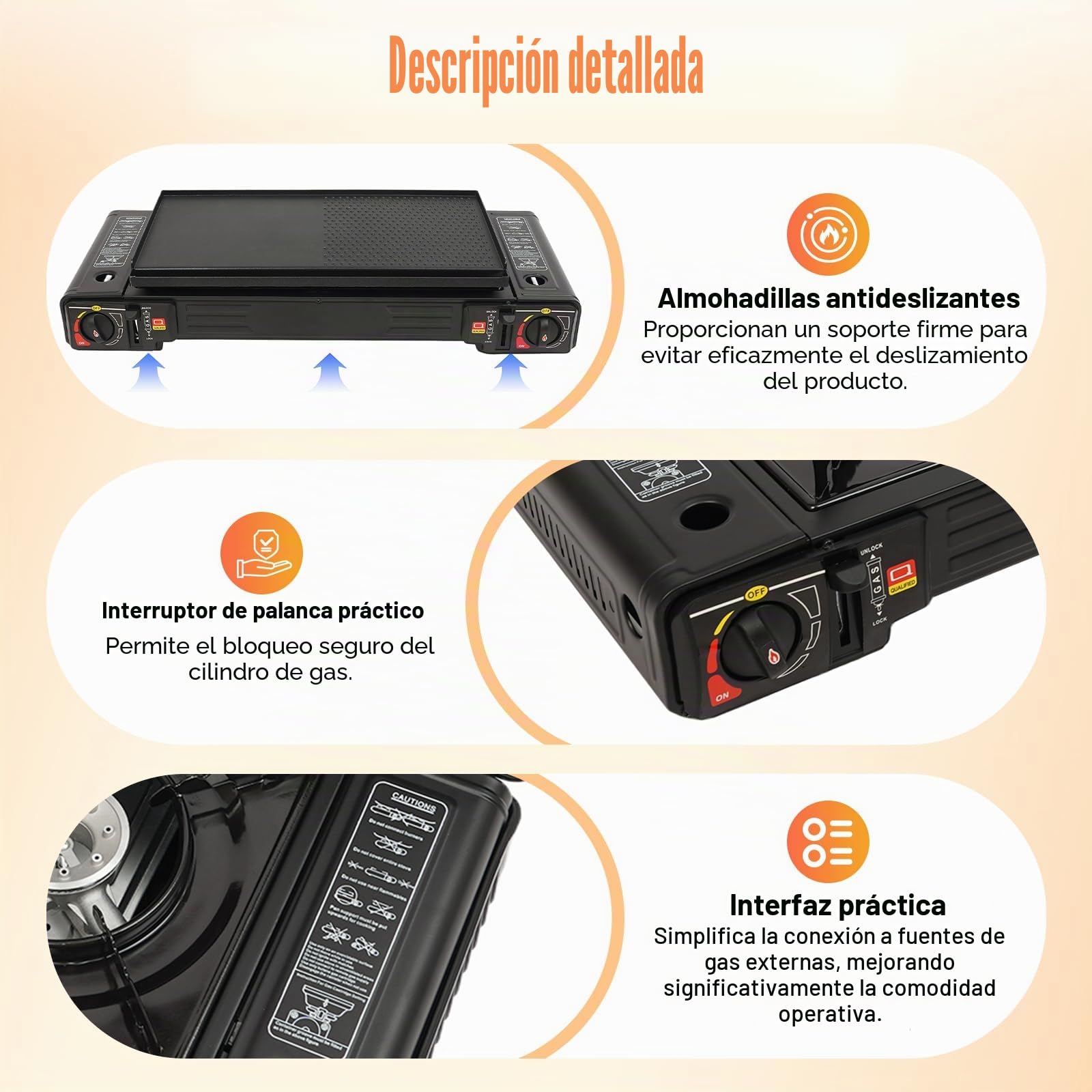 Hornillo de camping portátil de 2 quemadores de butano para exteriores, con placa para barbacoa, para picnic